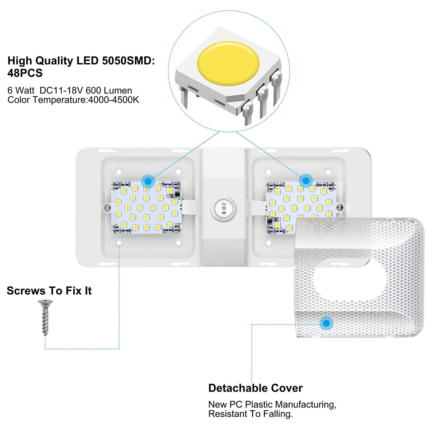 Bluefire 1 Pack Upgraded Super Bright Dc 12V Led Rv Ceiling Double Dome Light Rv Interior Lighting With On/Off Switch For Traile