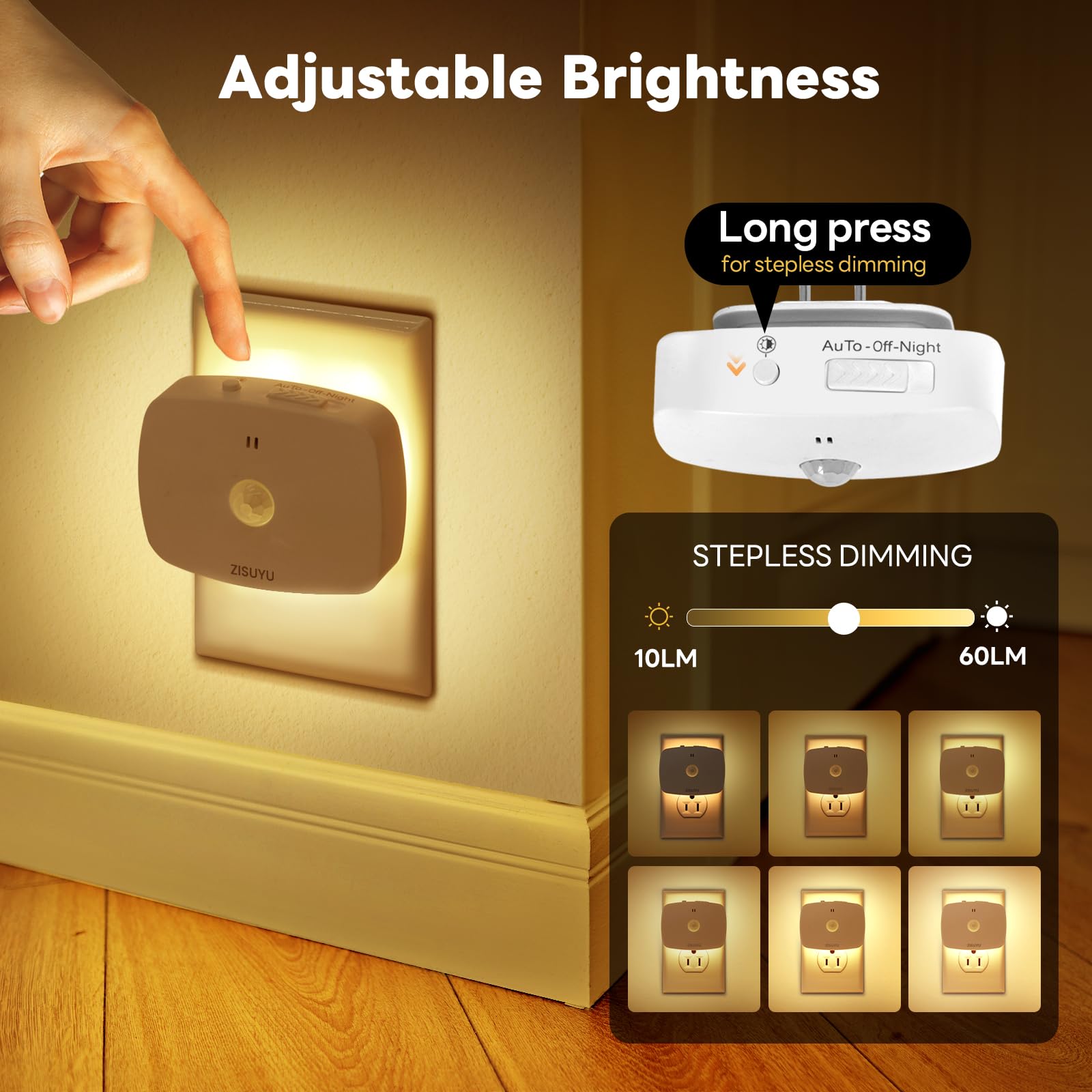 ZISUYU LED Backlit Night Light with Motion Sensor, Dimmable 10-60lm, 6 Pack, Cool White, Model ZU-17