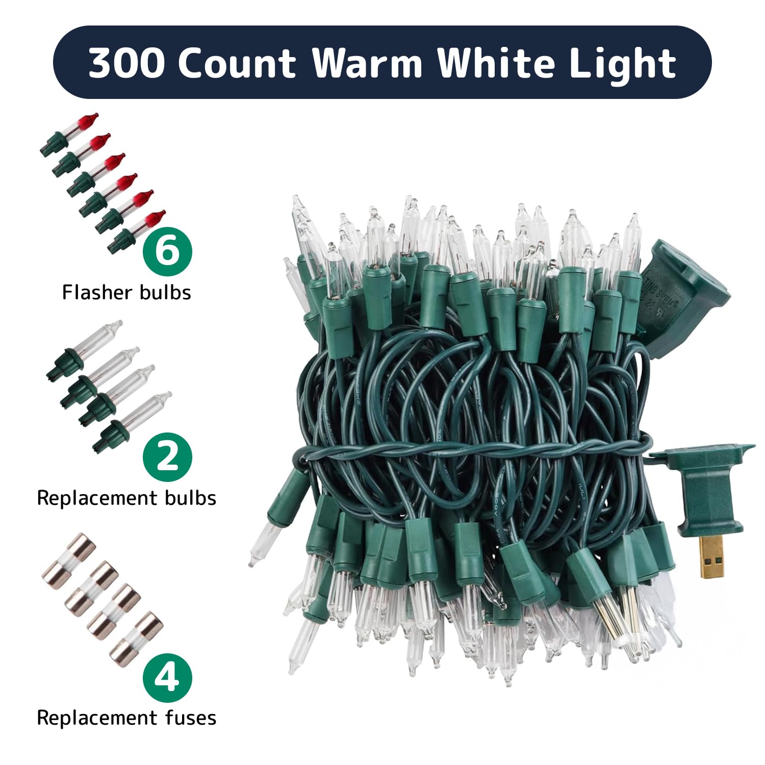 Prextex 300 Count Clear Christmas Tree Lights With Green Wire - 60 Ft Warm White Twinkle Lights For Indoor Or Outdoor Use - Holi
