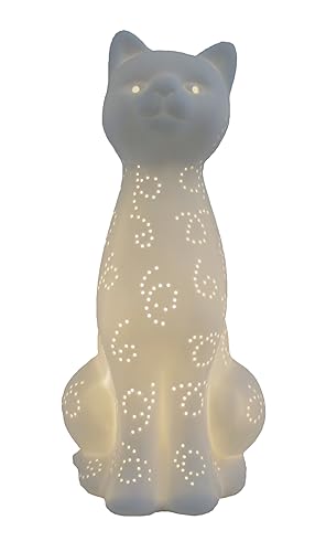 Simple Designs Lt3056-Wht White Porcelain Animal Shaped Table Lamp, Kitty Cat
