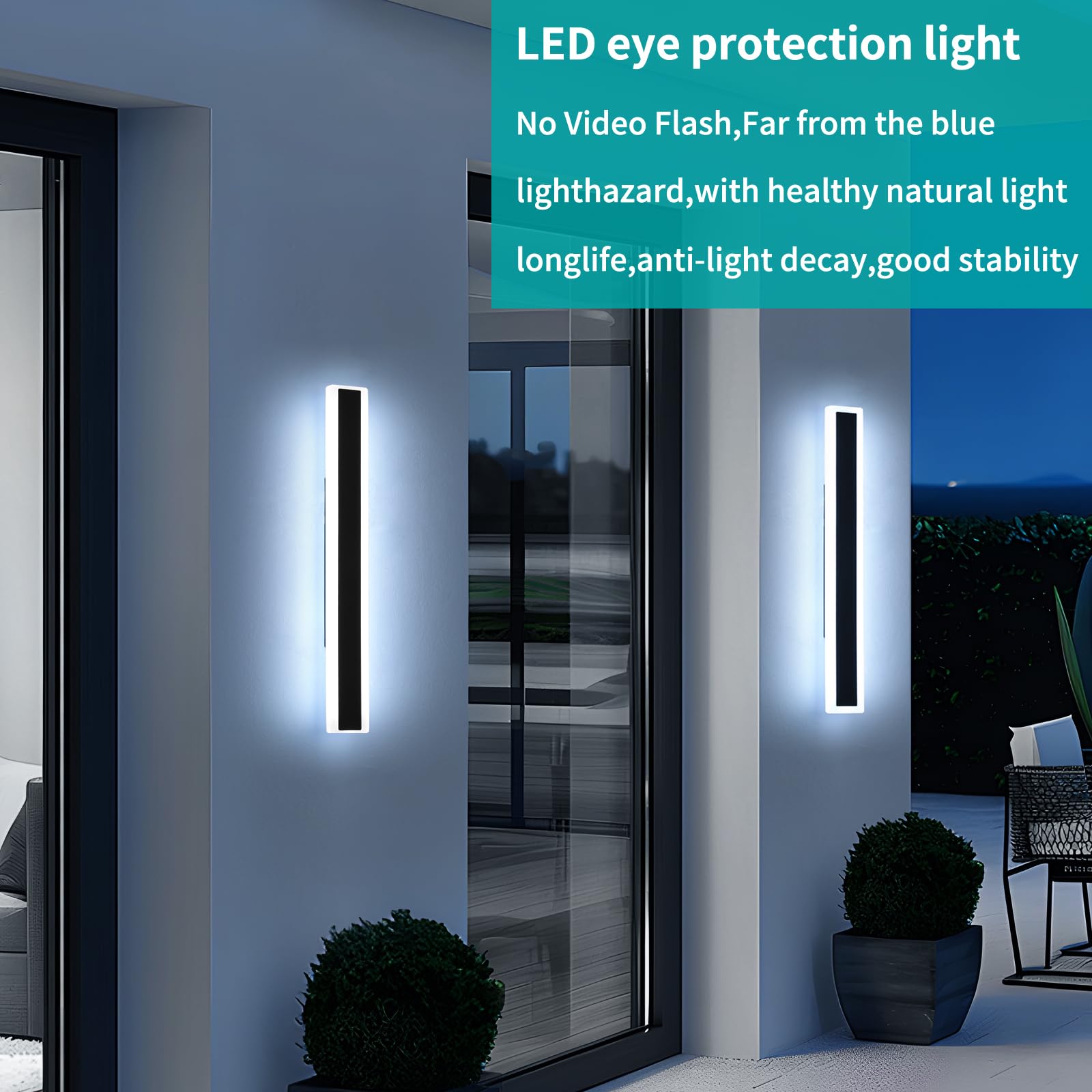 Mikeru 2Pack 23.6Inch Long Led Wall Light  6000K Cool White Modern Outdoor Wall Light Ip65 Waterproof Black Acrylic Porch Exterior Lighting Fixtures  Exterior Wall Mount Lights
