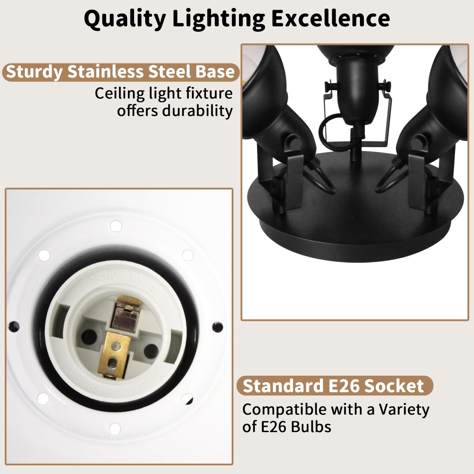 Ltblight 3-Light Ceiling Light Fixture, Rotatable Spot Light Kit, Industrial Black Track Lighing With Round Plate Spotlights For