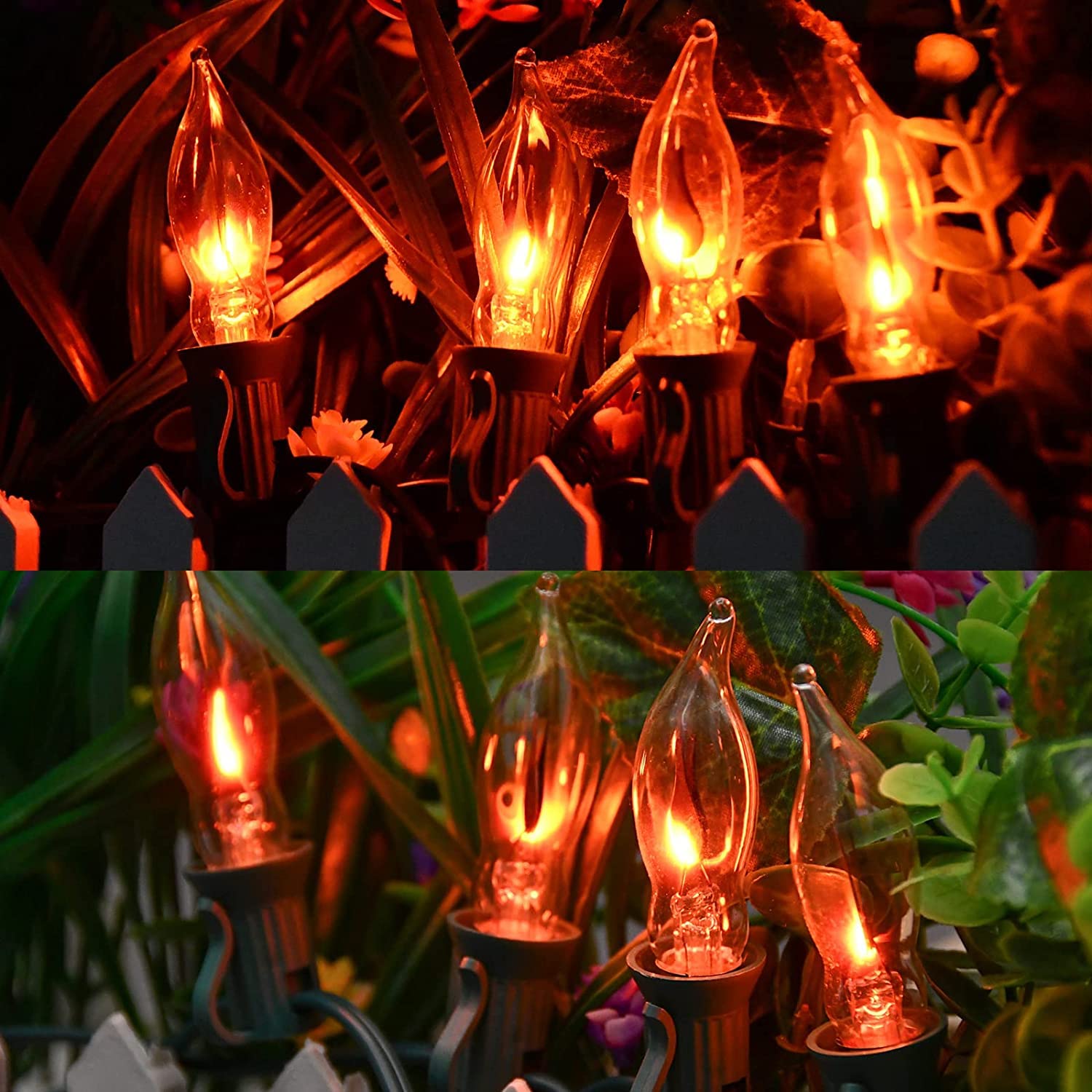 Bokoiuu Christmas Flicker Flame Light Bulbs, Crystal Flame Tip Candelabra Bulbs, Flickering Replacement Bulbs Dances With Orange