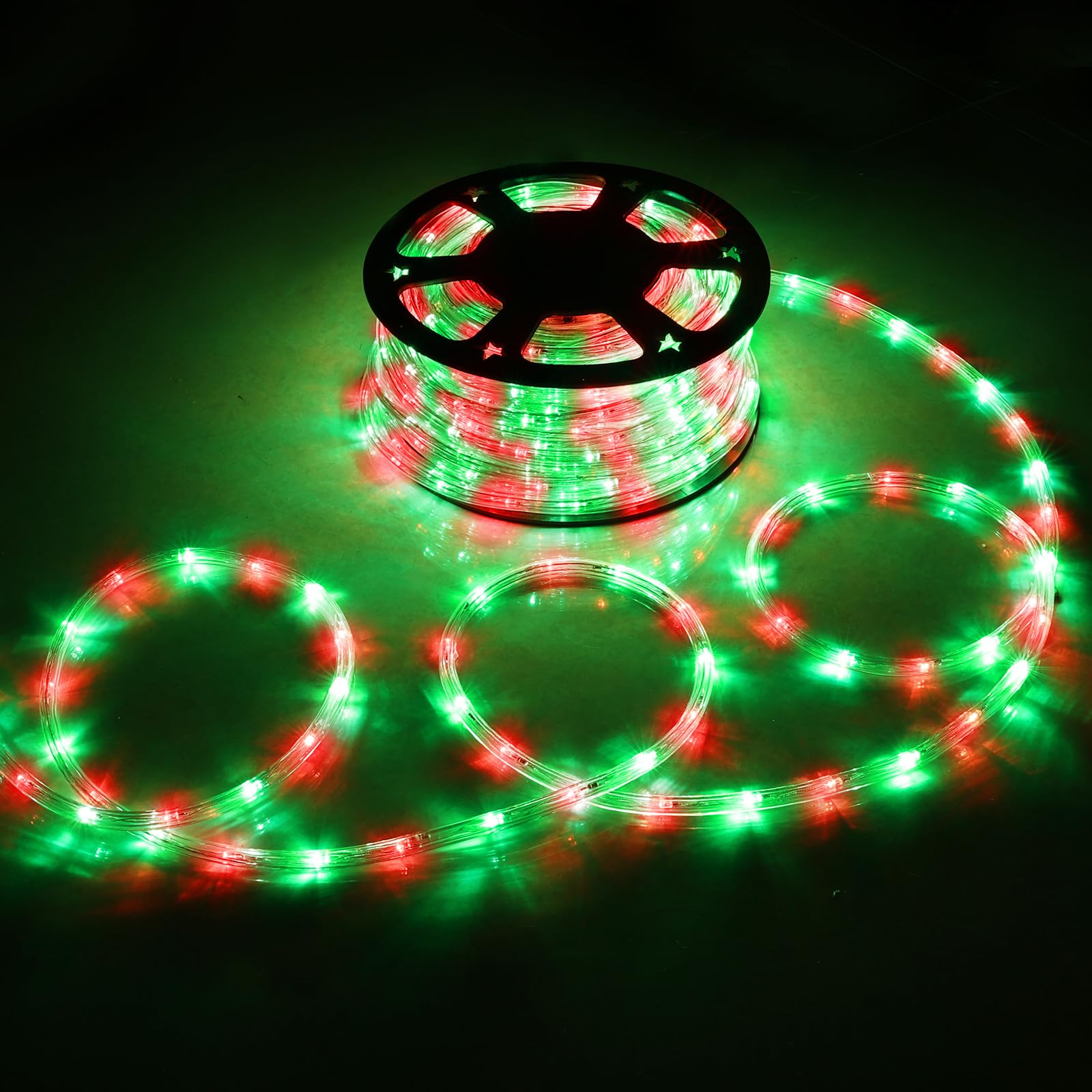 Jnaurb 150ft LED Rope Lights Outdoor, Waterproof PVC Tube, 1080 LEDs, 8 Modes, Red & Green