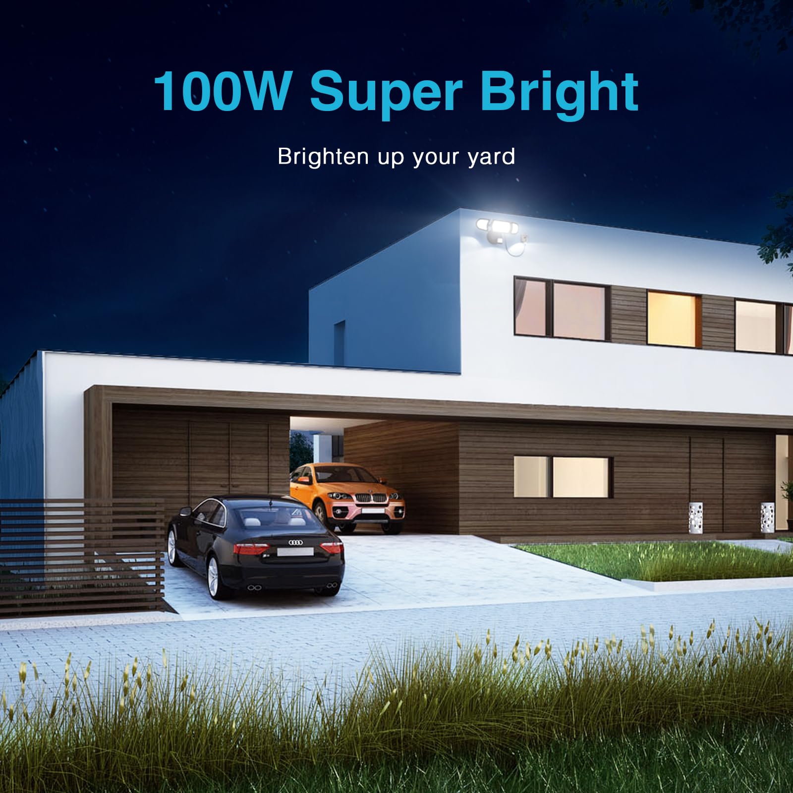 Olafus 100W 9000Lm Led Security Lights Motion Sensor Light Outdoor With Plug, Dusk To Dawn Outdoor Light, 6500K, Ip65 Waterproof