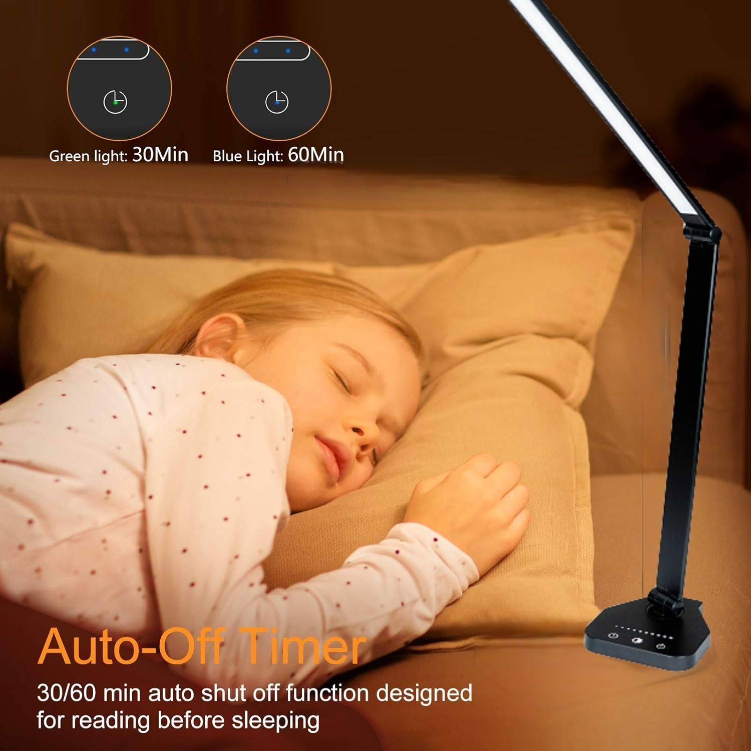 Amis Direct Led Desk Lamp Dimmable Table Lamp Reading Lamp With Usb Charging Port, 5 Lighting Modes, Sensitive Control, 30/60 Mi