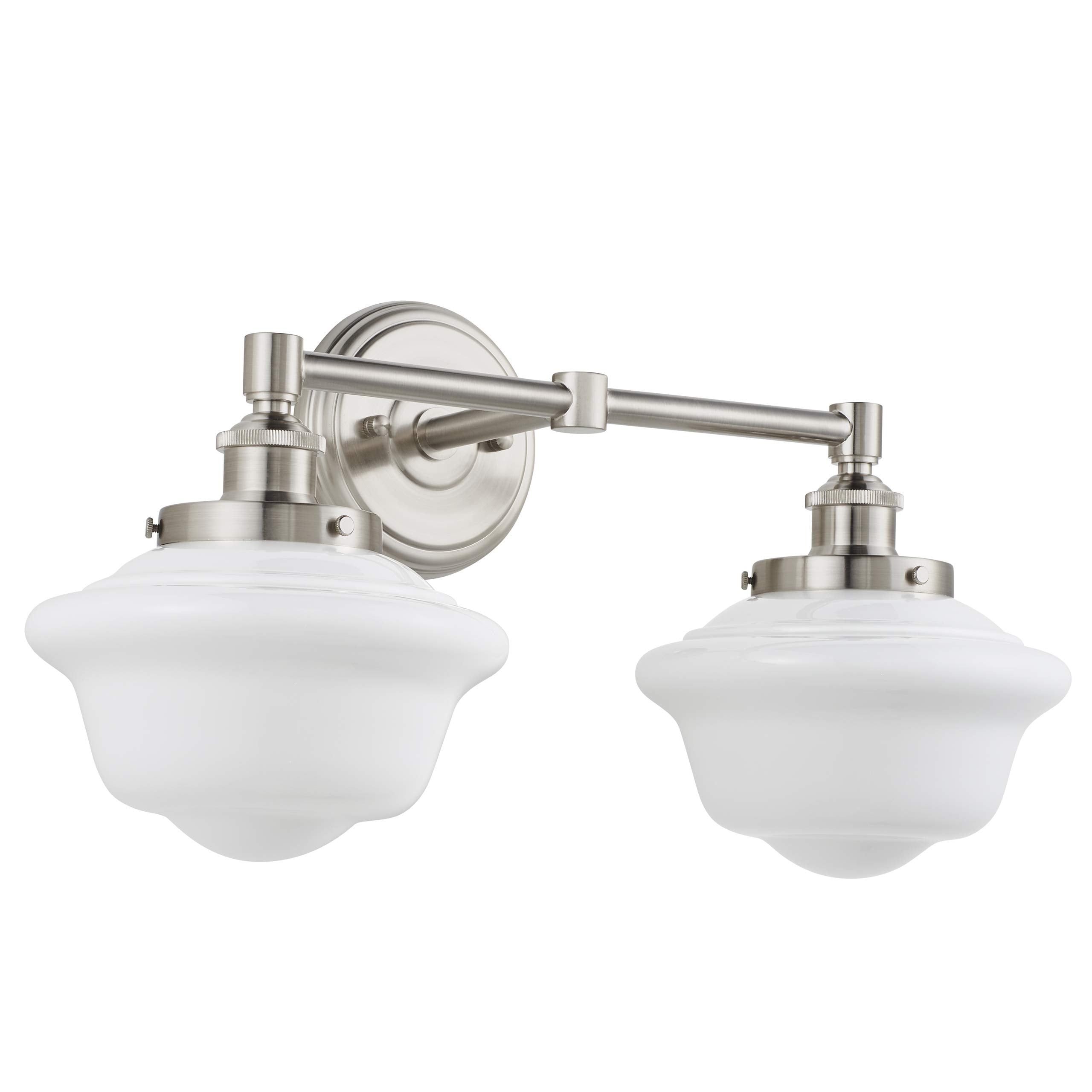 Linea di Liara Bathroom Light Fixture - 2-Light Vanity Light, Brushed Nickel, Glass Shades, Model LL-WL272-MILK-BN