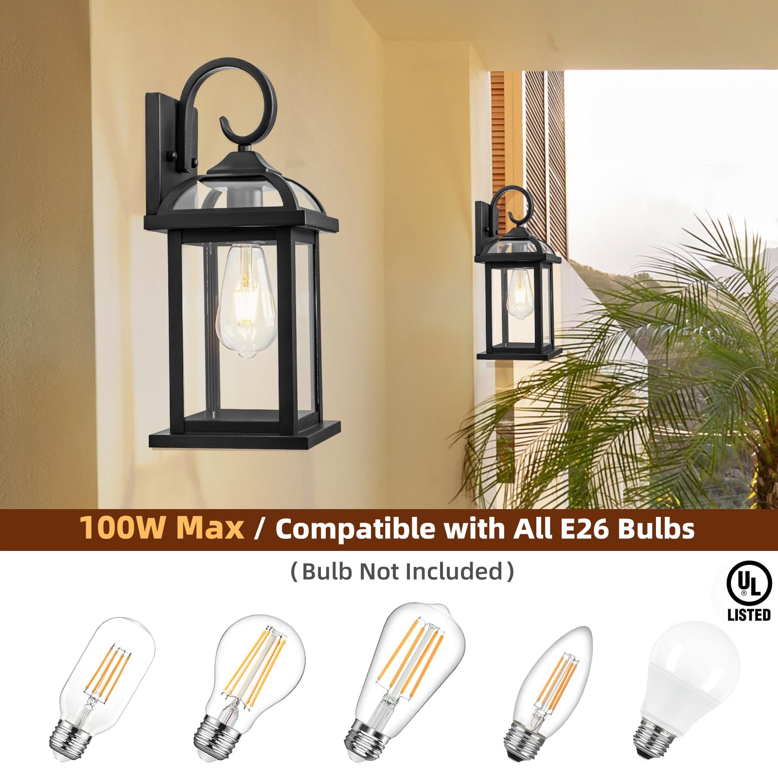 Roravilila Matte Black Outdoor Wall Lights 2-Pack, Ip65 Waterproof Aluminum Sconces