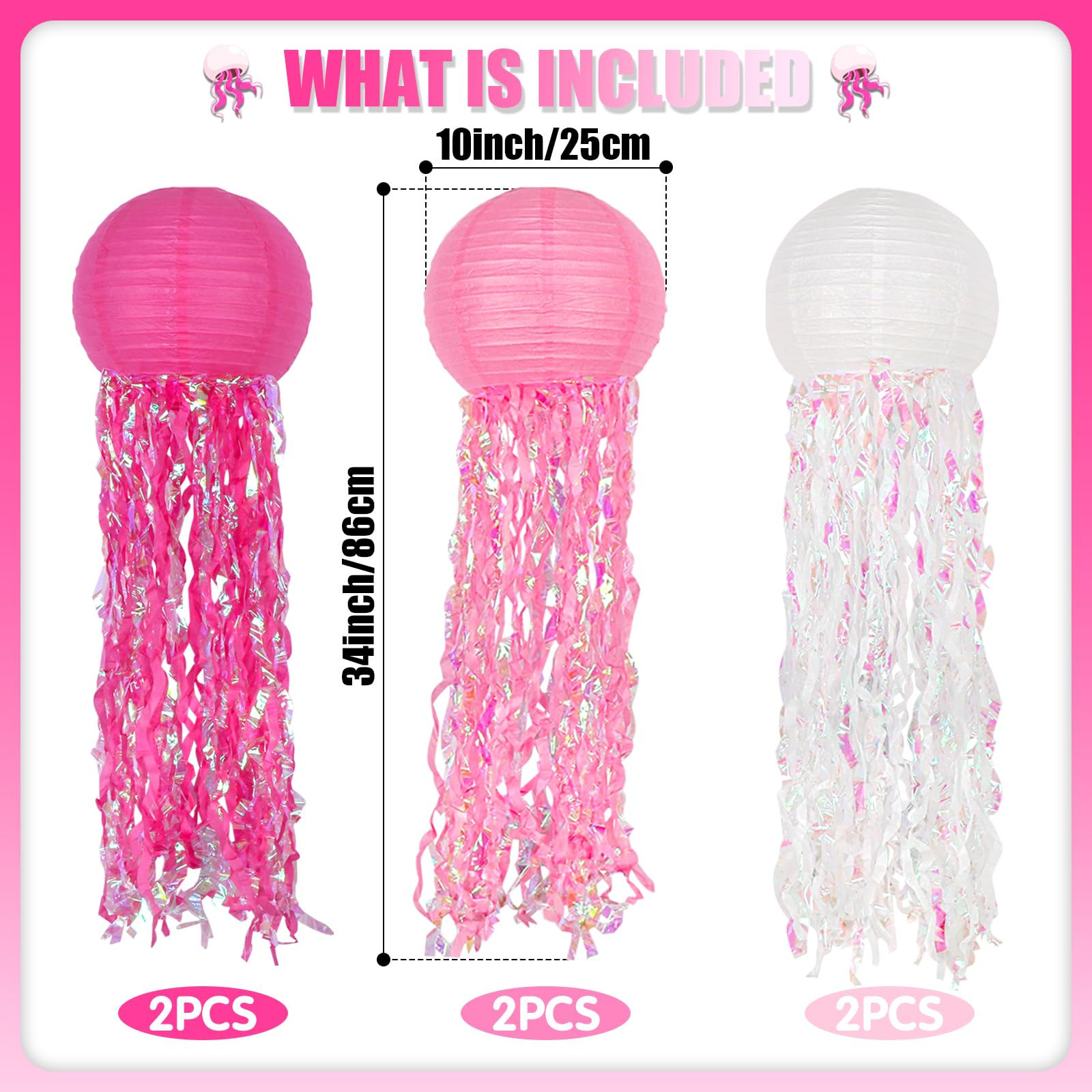 Hanging Jelly Fish Decoration, Pink Jellyfish Paper Lanterns - Jellyfish Decor For Mermaid Theme Party & Under The Sea Ocean Bir