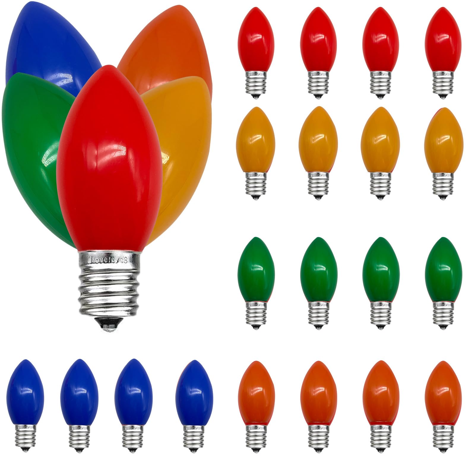 Hedcinlt 25 Pack Multicolor C9 Led Bulbs, C9 Replacement Bulbs For Christmas Tree Lights Patio String Lights Outdoor Indoor, E17