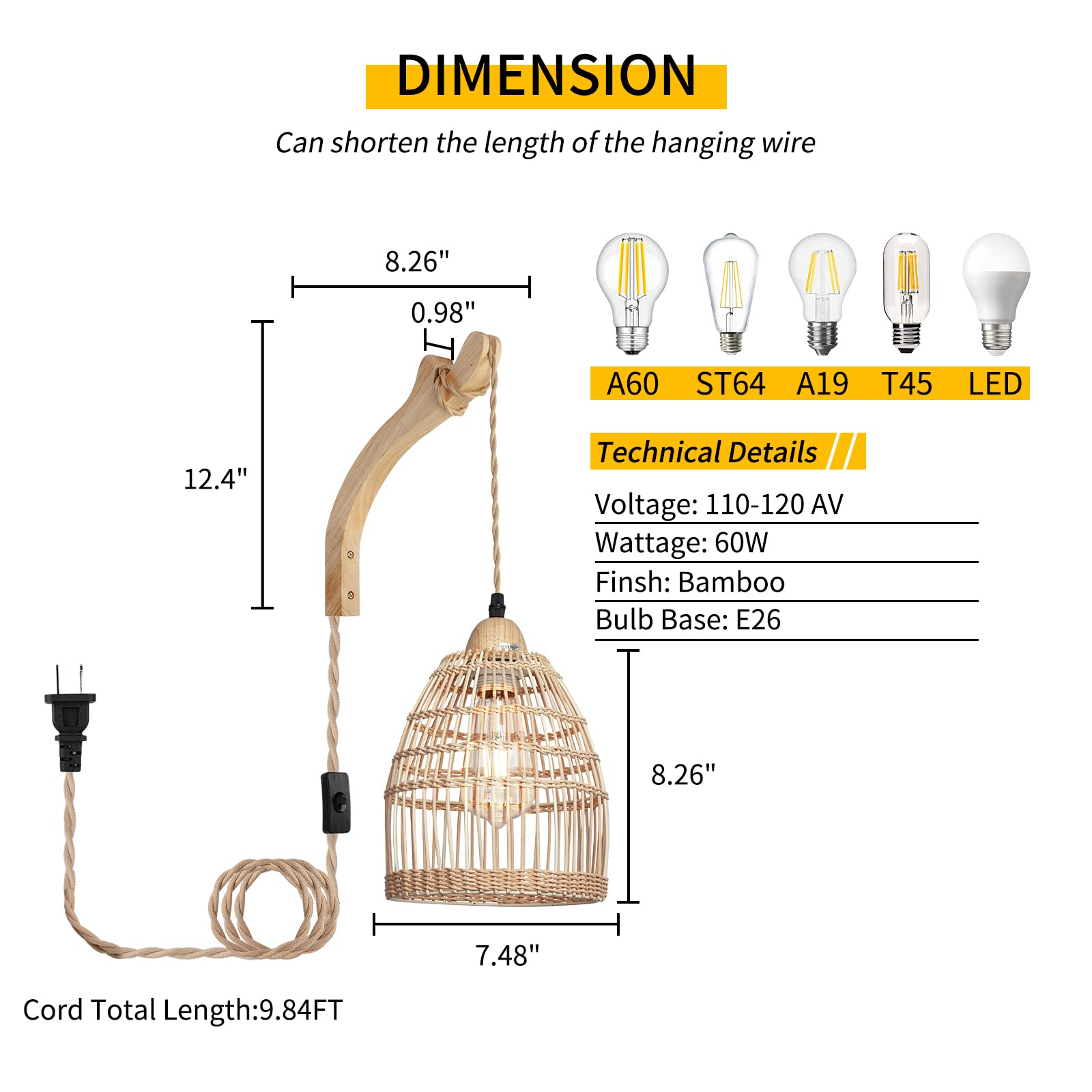 Frideko Rattan Plug In Wall Sconces Wicker Wall Lamp With Plug In Cord Hand Woven Rattan Wall Light Farmhouse Wall Sconce Wall M