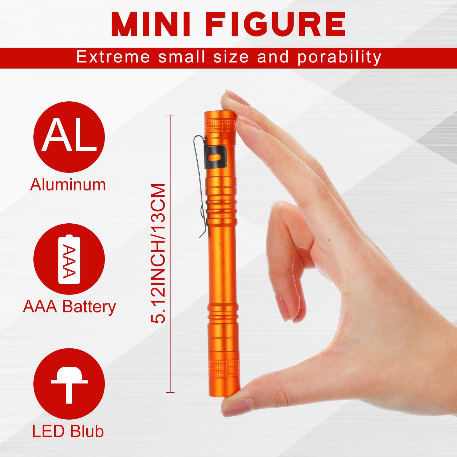 Hortsun Mini Pen Light Flashlights, 5.12 Inch, Aluminum, 20 Pcs, Pocket Size, LED, Colors: Red, Rose Pink, Yellow, Blue, Orange