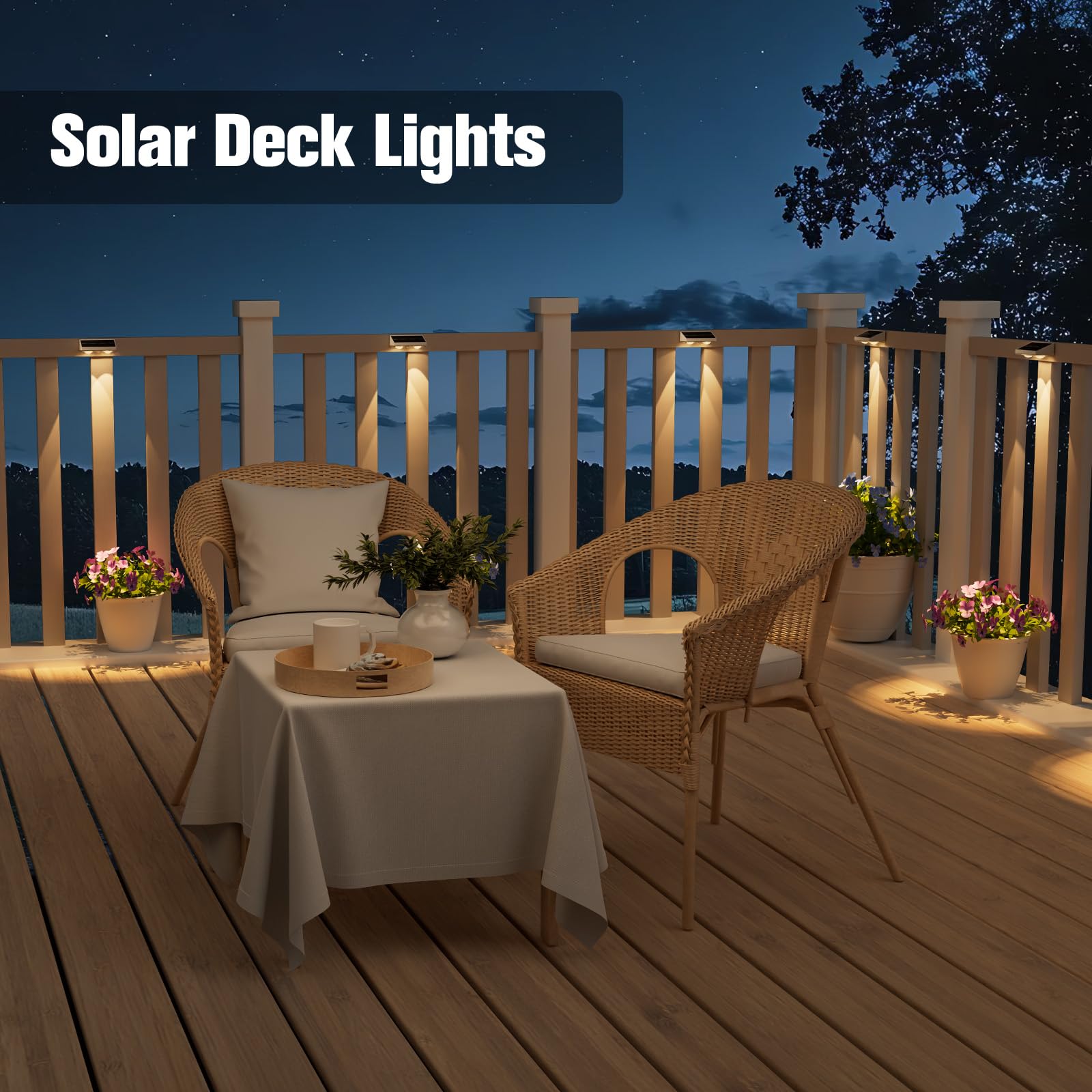 Niorsun Solar Fence Lights,8 Pack Solars Deck Light,Warm White Color,Outdoor Bulb Waterproof Led Ip65,Power Patio Lamp With Lens