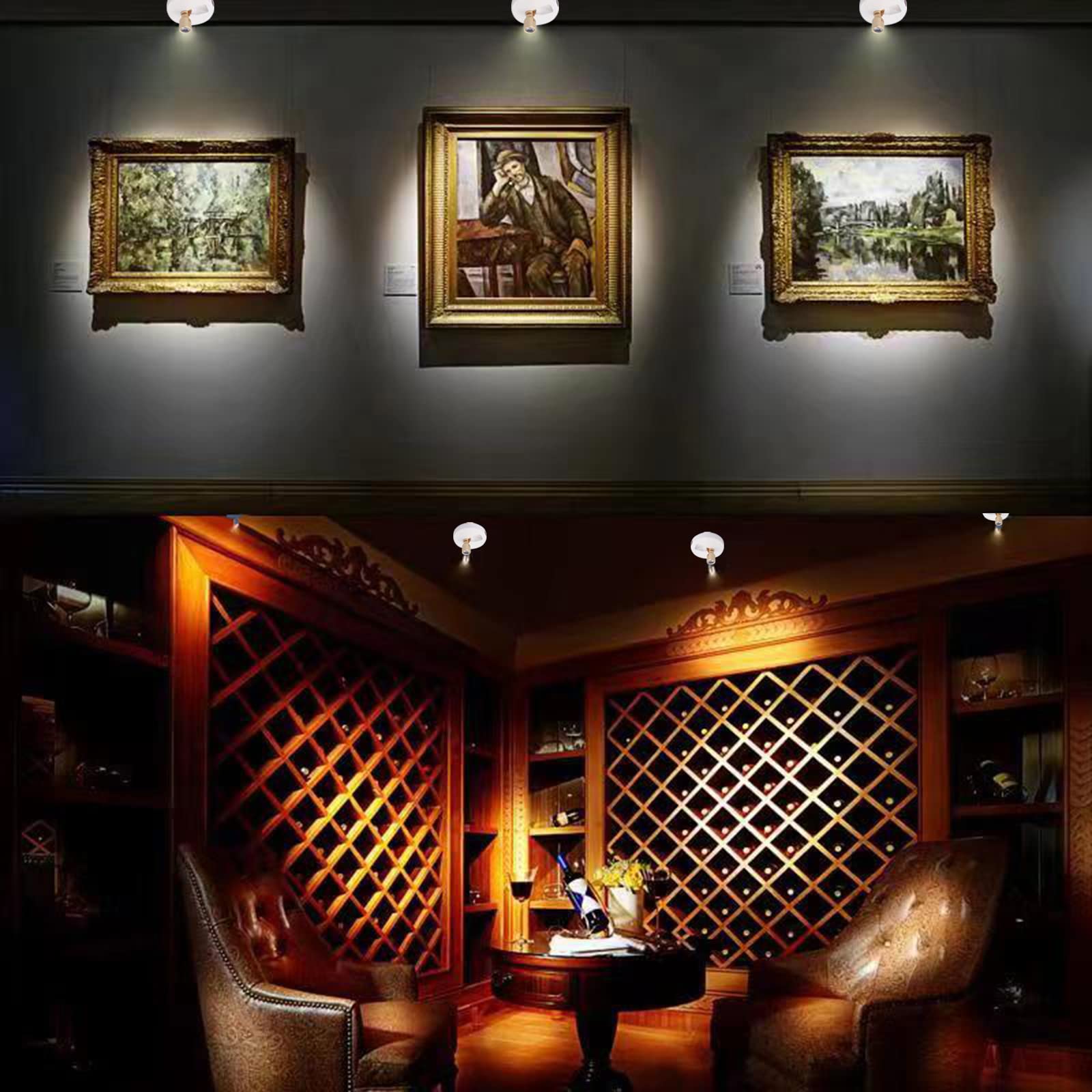 HAMVIDNE LED Spotlight - Battery Powered Picture Lights, Remote Control, White+G, Model HA-WG-2+2, 2pcs for Artwork Display