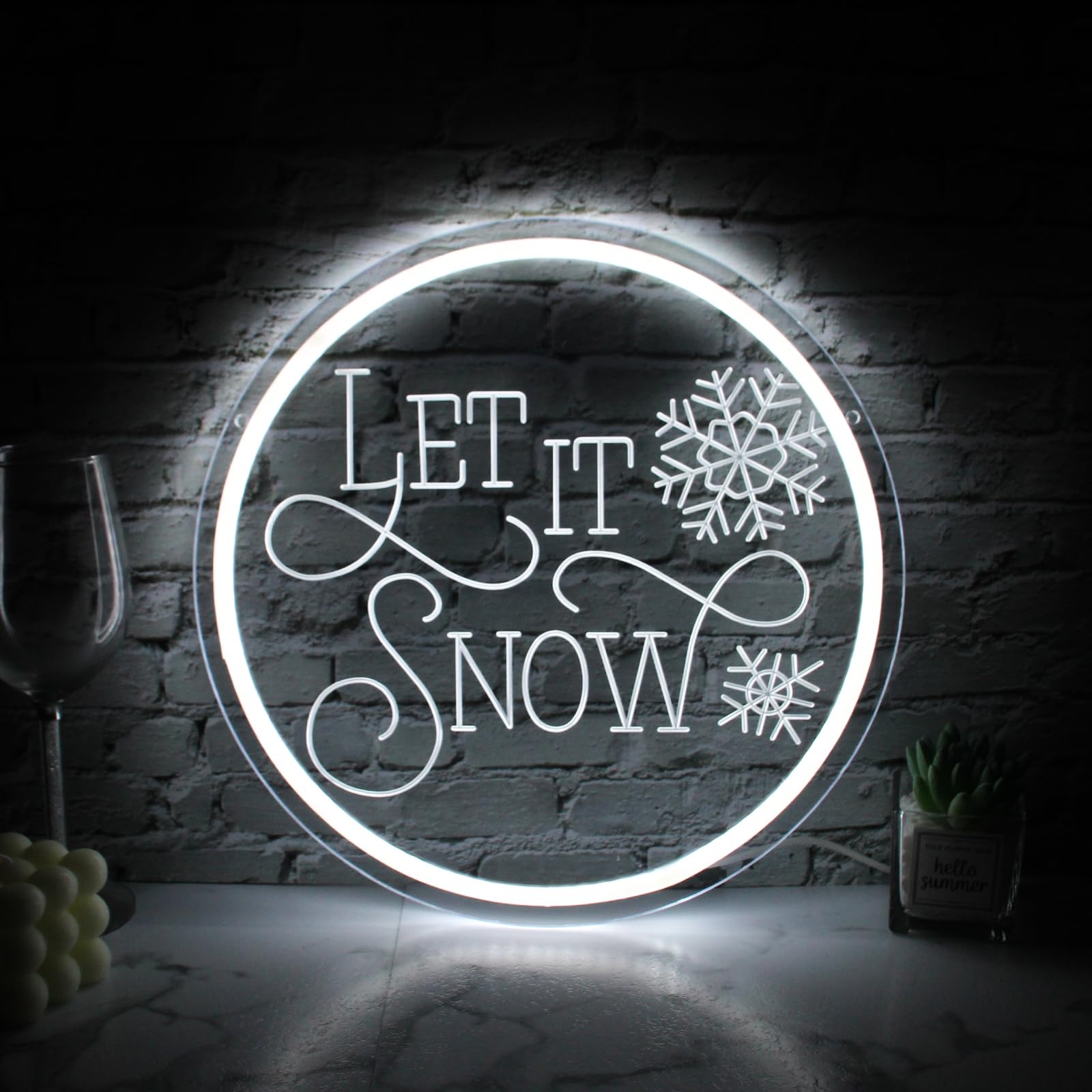 Let It Snow Neon Sign For Room Decor Christmas Neon Lamp White Snow Led Light For Kids Room Christmas Gift For Kids Hanging Glow Sign For Home Bedroom Dorm Studio Office Shop Party Sign(Usb Power)