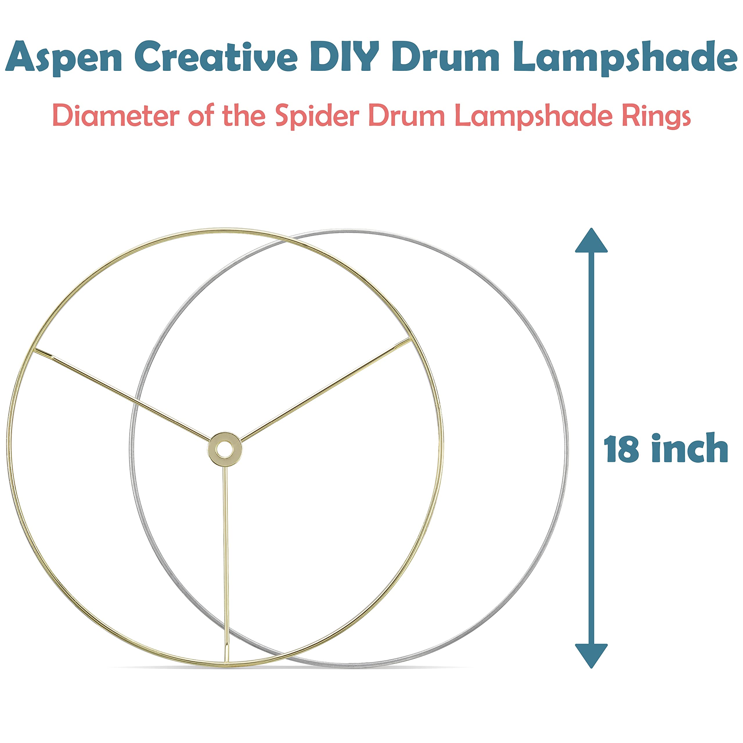 Aspen Creative 20107-12, Metal Diy Drum Lamp Shade Strong Ring, Us Style Spider That Connects To Lamp Harp, Top Ring-Brass Plated/Bottom Ring-Galvanized, 2 Set / 18&quot; Diameter Ring