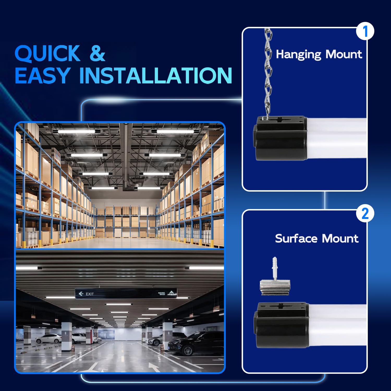 hykolity 4FT Linkable LED Shop Light, 6500lm, 60W, 5000K Daylight, Metal, Black, Model HB-Q10-50