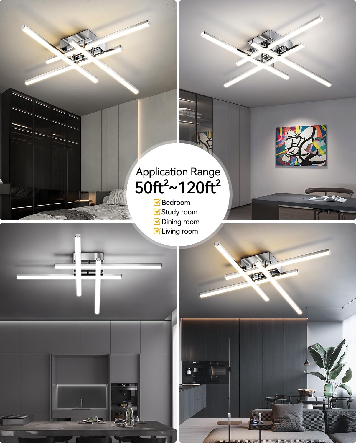 JFHTNFJ 24in Modern LED Ceiling Light, 40W Dimmable with Remote Control Semi Flush Mount Ceiling Light Fixture, Chrome LED Ceili