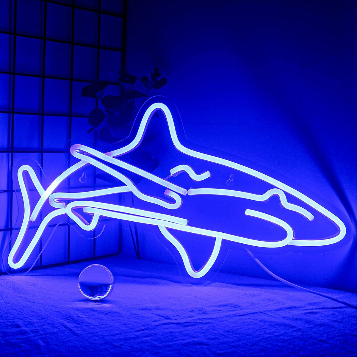 Ineonlife Shark Neon Sign Led Oceon Dolphin For Bedroom Blue Neon Signs Wall Decorative 16.5&quot;X8.9&quot; Acrylic Usb Powered Unique Night Light For Boys Gifts Living Room Shop Hotel Bar Party Supplies