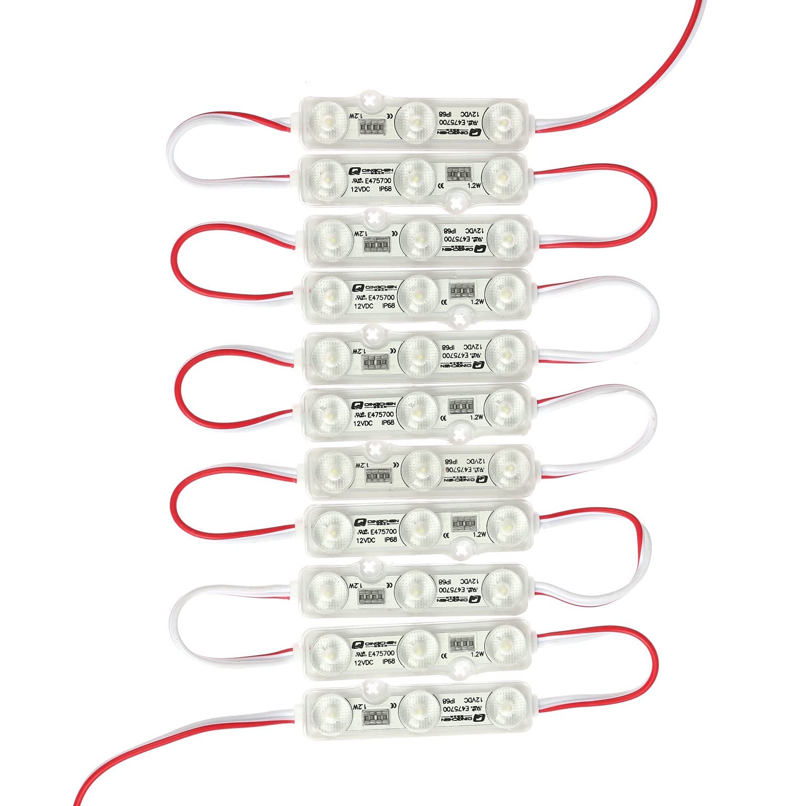 Q QINGCHEN Red LED Module 50pcs/Chain DC12V 1.2W Lightbox Signs Adhesive Backside (100pcs Pack, Model QC-M207-R)