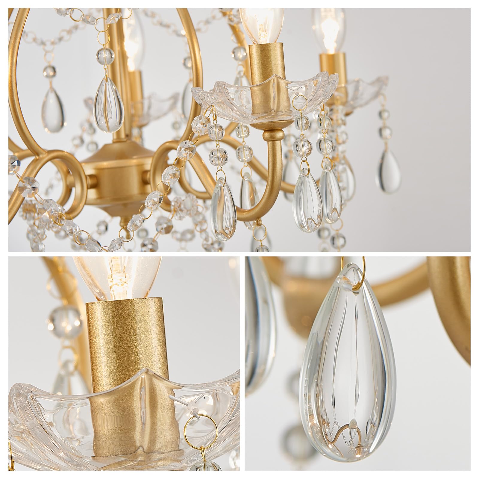 Wuzups 5-Light Crystal Candle Chandelier Pendant Ceiling Light Modern Lighting Fixture For Bedroom Hallway Bar Kitchen Bathroom  H 23.2 W 20.7  E12 Base  Gold