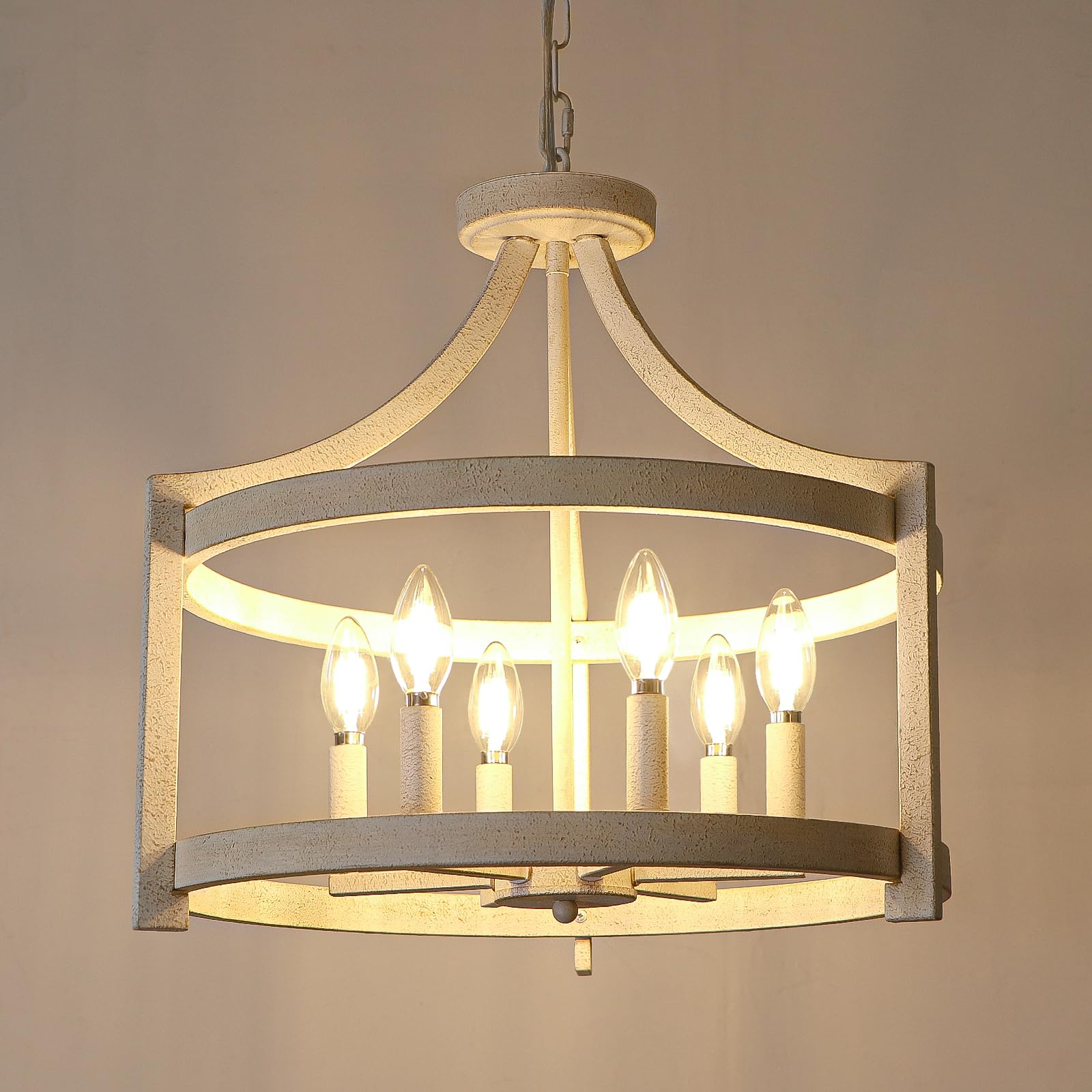 WBinDX 6-Light Distressed White Farmhouse Chandelier, Rustic Pendant Ceiling Light Fixture for Dining Room, Kitchen, Foyer, Model WB128M-6DW