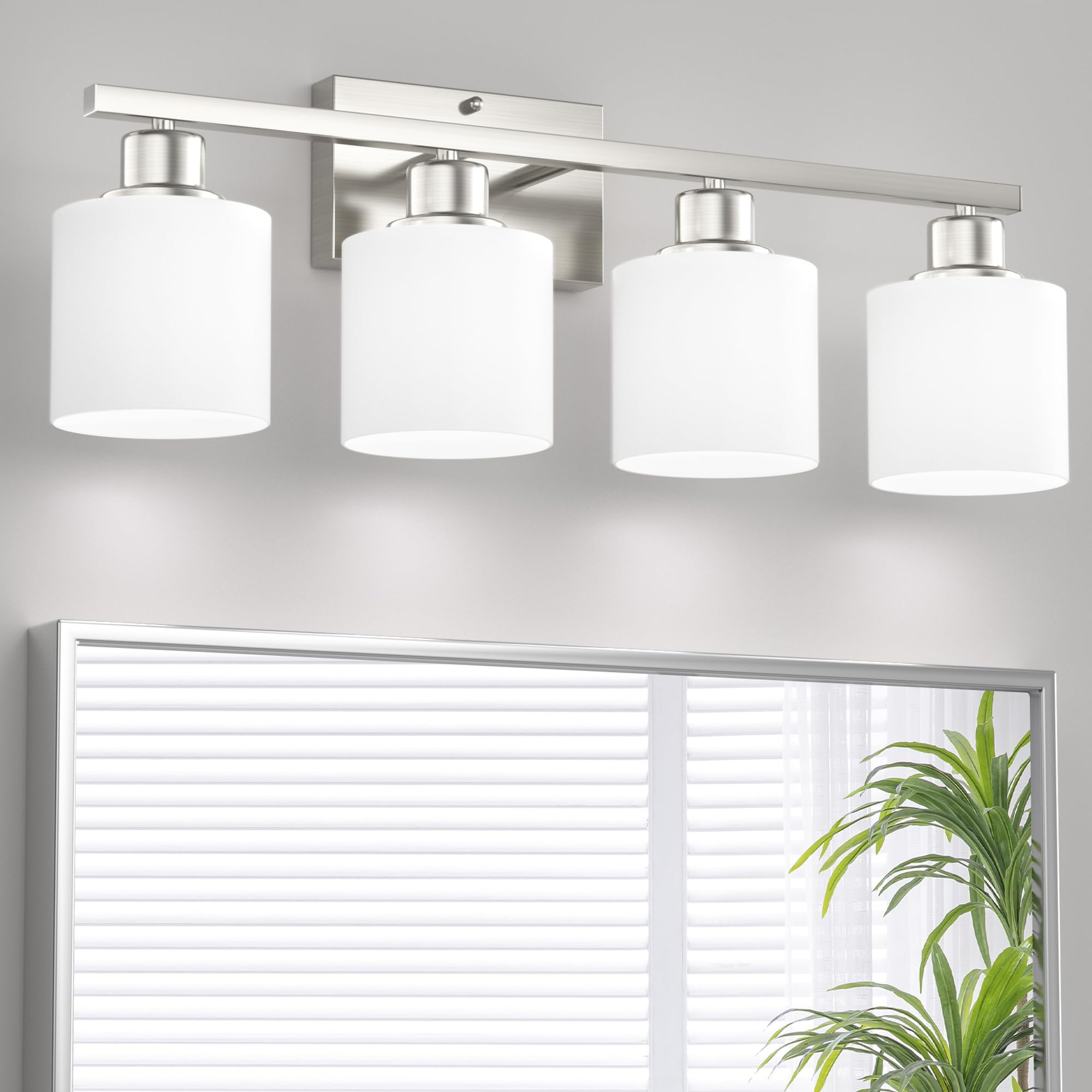 Dekang 4-Light Bathroom Vanity Light, Brushed Nickel, Modern Wall Sconces With Milky Glass Shades