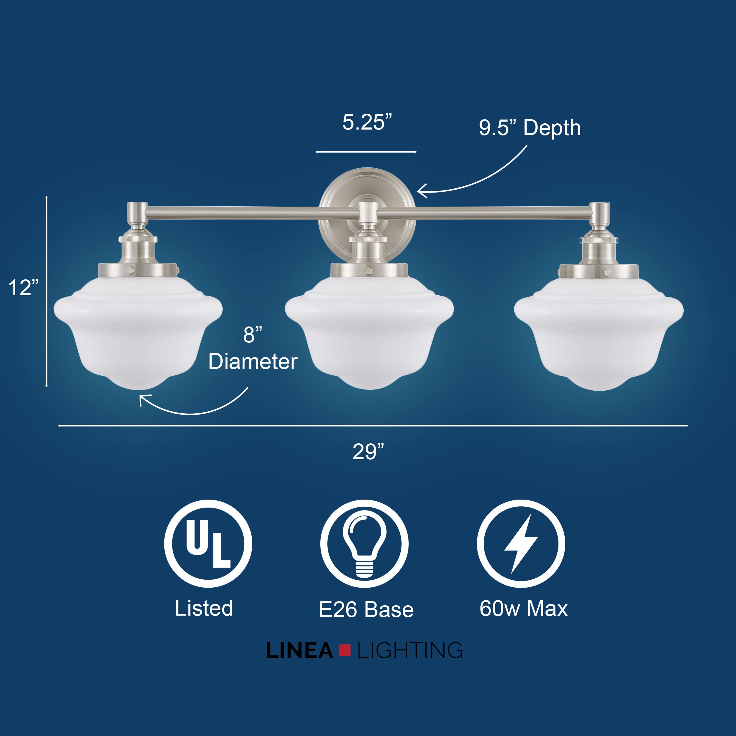 Linea di Liara 3-Light Bathroom Vanity Light Fixture, Brushed Nickel, Milk Glass Shades, Model LL-WL273-MILK-BN