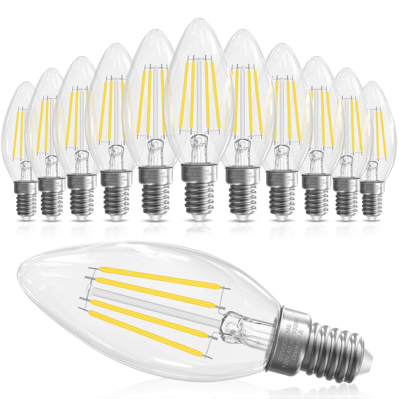 Gvvoohome E12 Candelabra Bulb 40 Watt, E12 Led Bulb Dimmable Chandelier Light Bulbs, 5000K Daylight B10 Candle Light Bulbs, 90+C