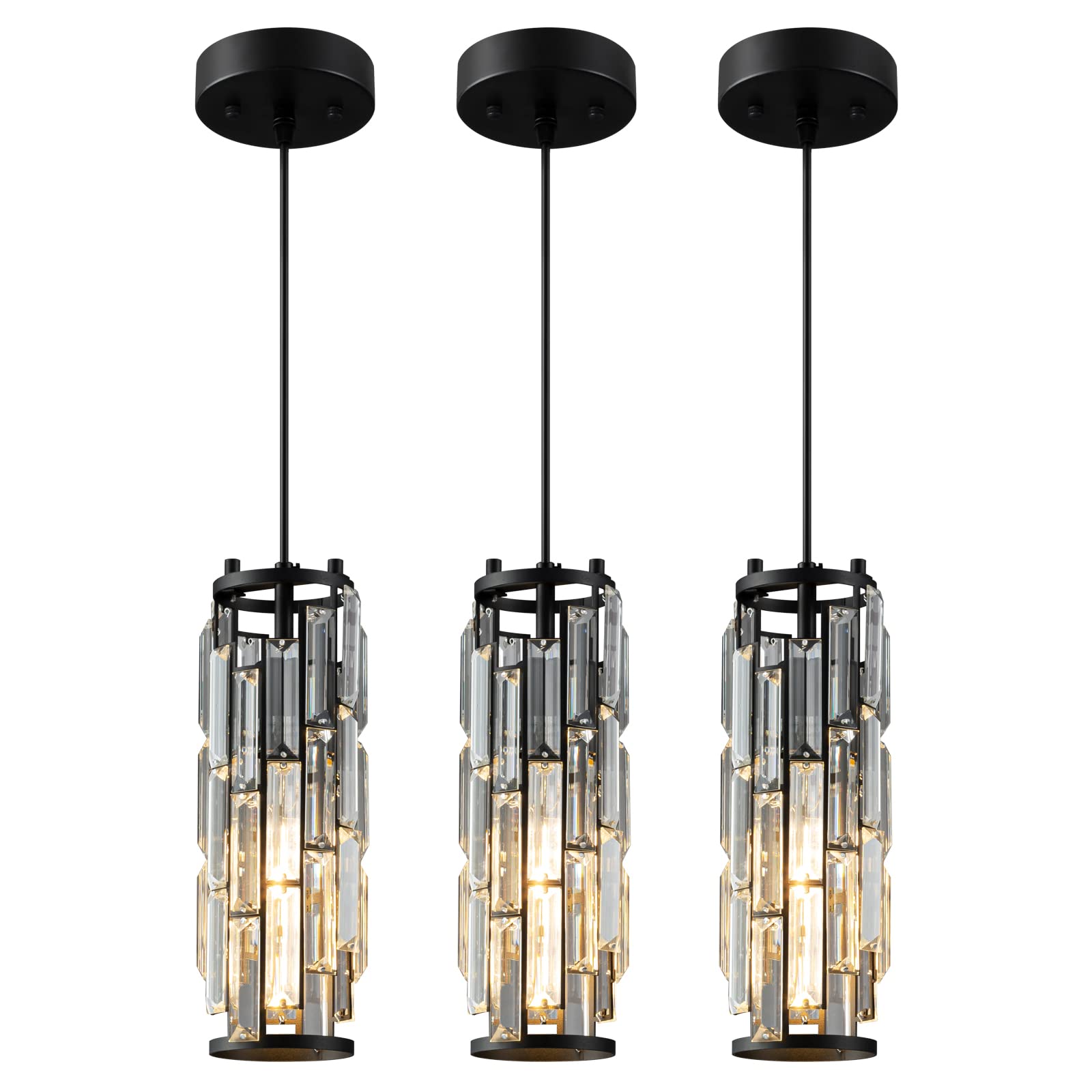 Lmqnine Black Pendant Lights 3-Pack Mini Crystal Chandelier For Kitchen & Dining Room