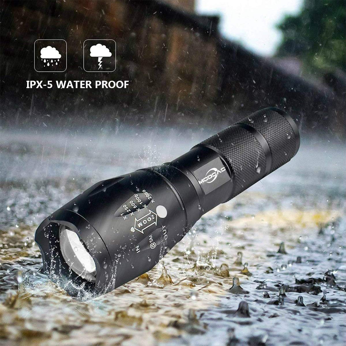 MODOAO LED Flashlight 1500LM Waterproof Tactical 5 Light Modes 5 Pack-A Aluminum Model 10-sdt379-5
