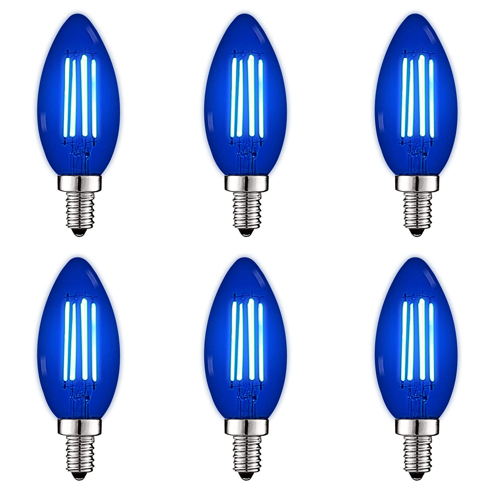 LUXRITE E12 LED Filament Bulb, 4.5W, Blue Glass, Candelabra, 6 Pack, Model LR21743-6