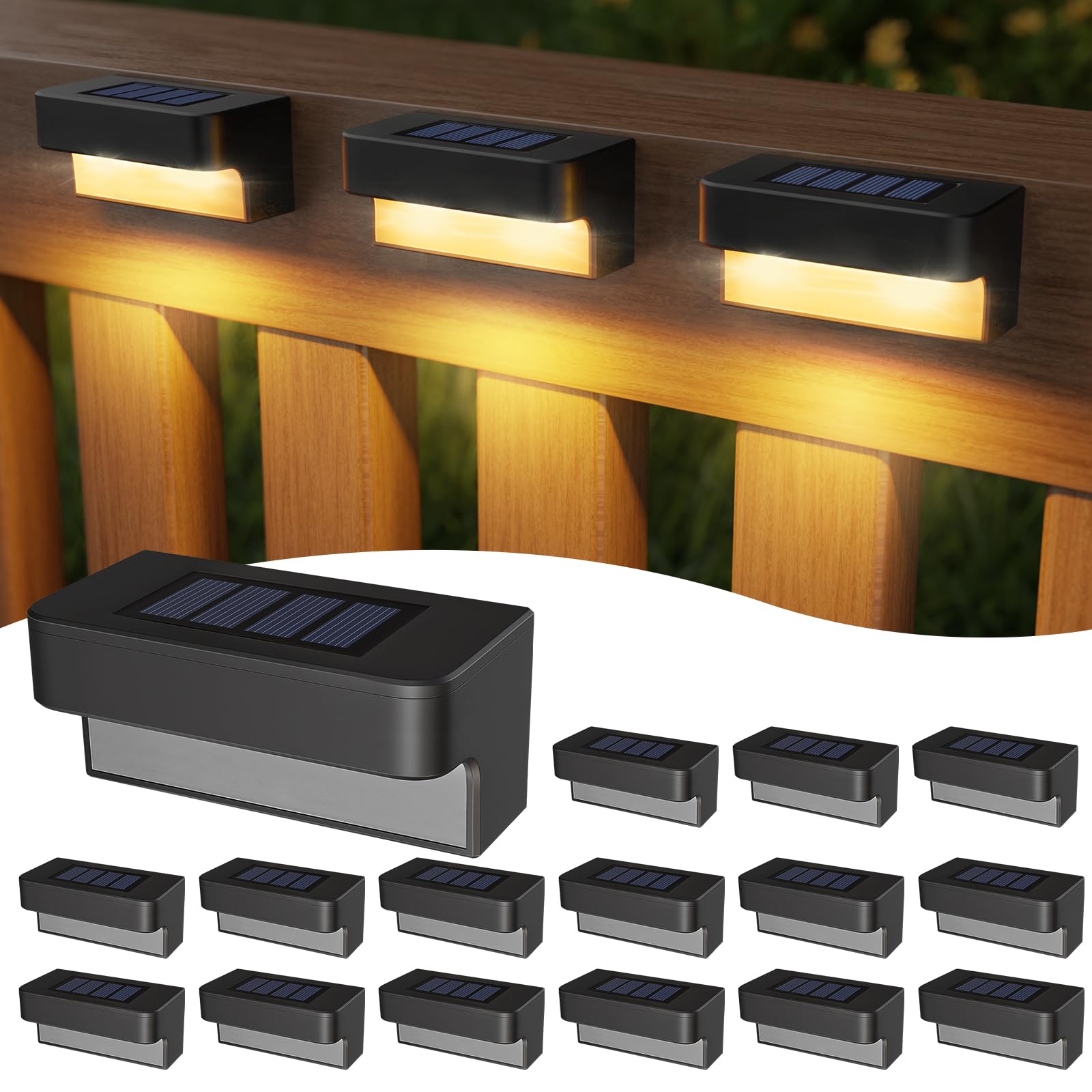 Asomst Solar Deck Lights Outdoor 16 Packs, Led Waterproof Warm White Step Light For Garden Pathway