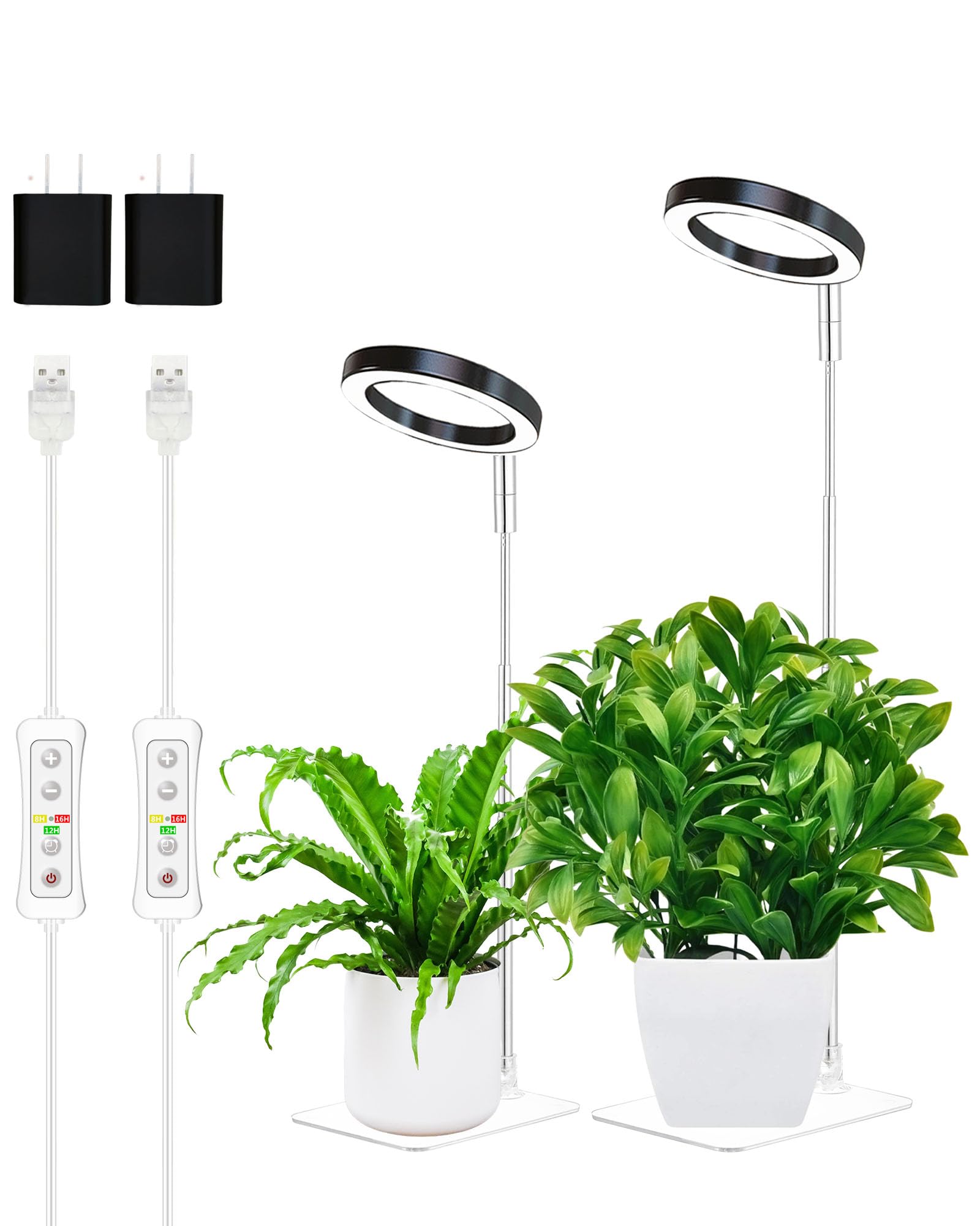 Yadoker Plant Grow Light, Led Growing Light Full Spectrum For Indoor Plants,Height Adjustable, Automatic Timer, 5V Low Safe Voltage,Idea For Small Plant Ligh