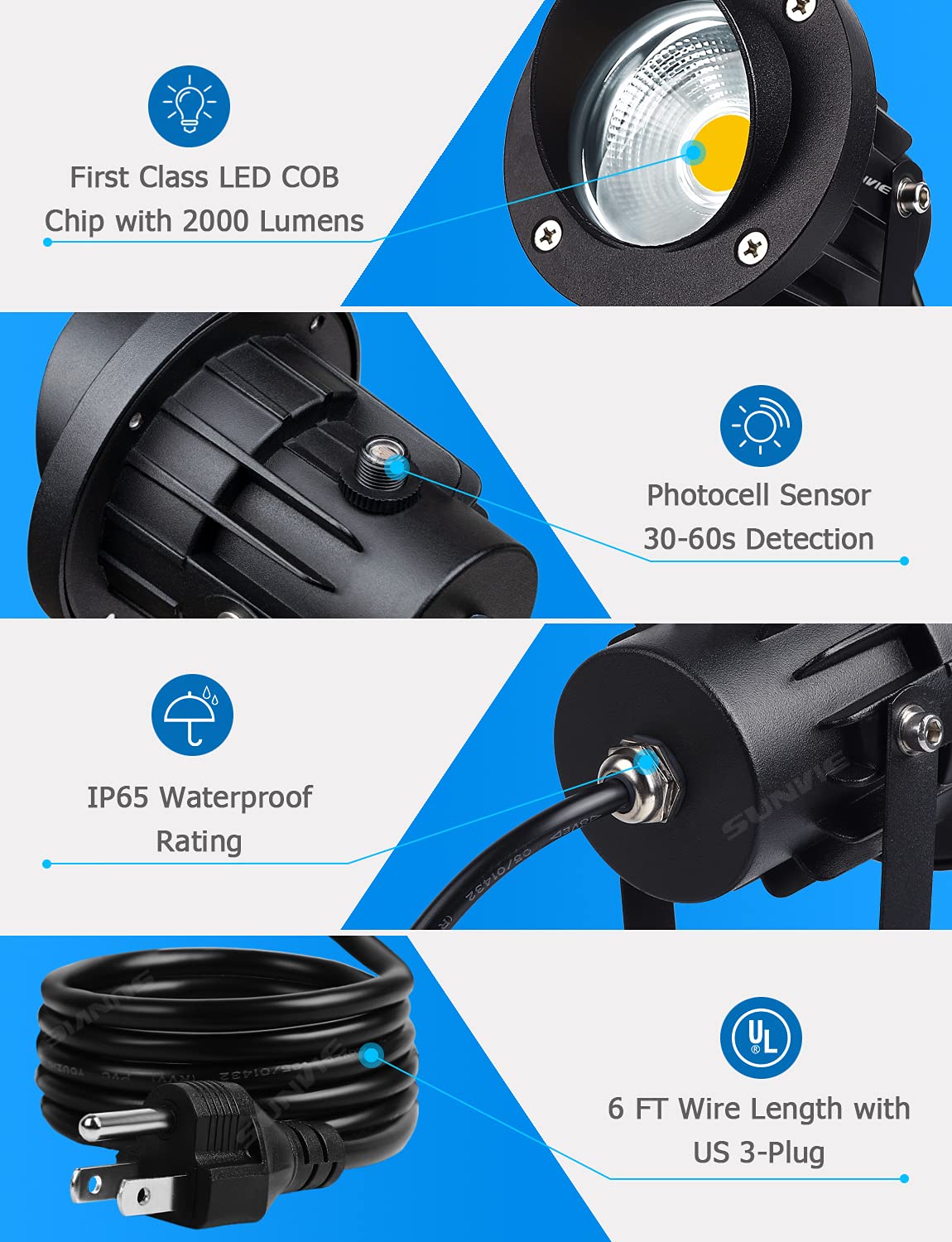 Sunvie 20W Led Spotlight With Photocell Sensor, Waterproof 3000K Warm White For Outdoor Lighting