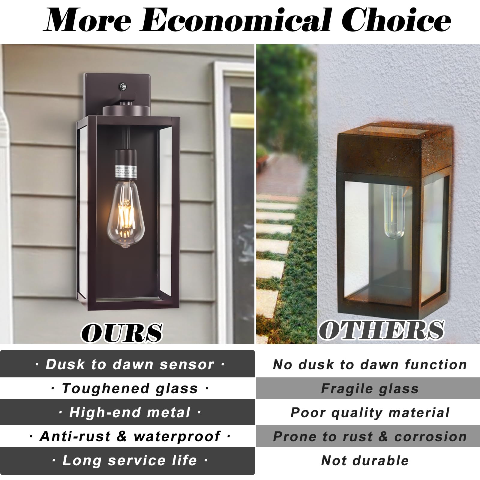 16-Inch Oil-Rubbed Bronze Dusk To Dawn Outdoor Wall Light Fixtures  Exterior Waterproof Wall Lanterns  Brown Porch Sconces Lighting  Modern Outside Lights For House Patio Front Door Entryway  2-Packs