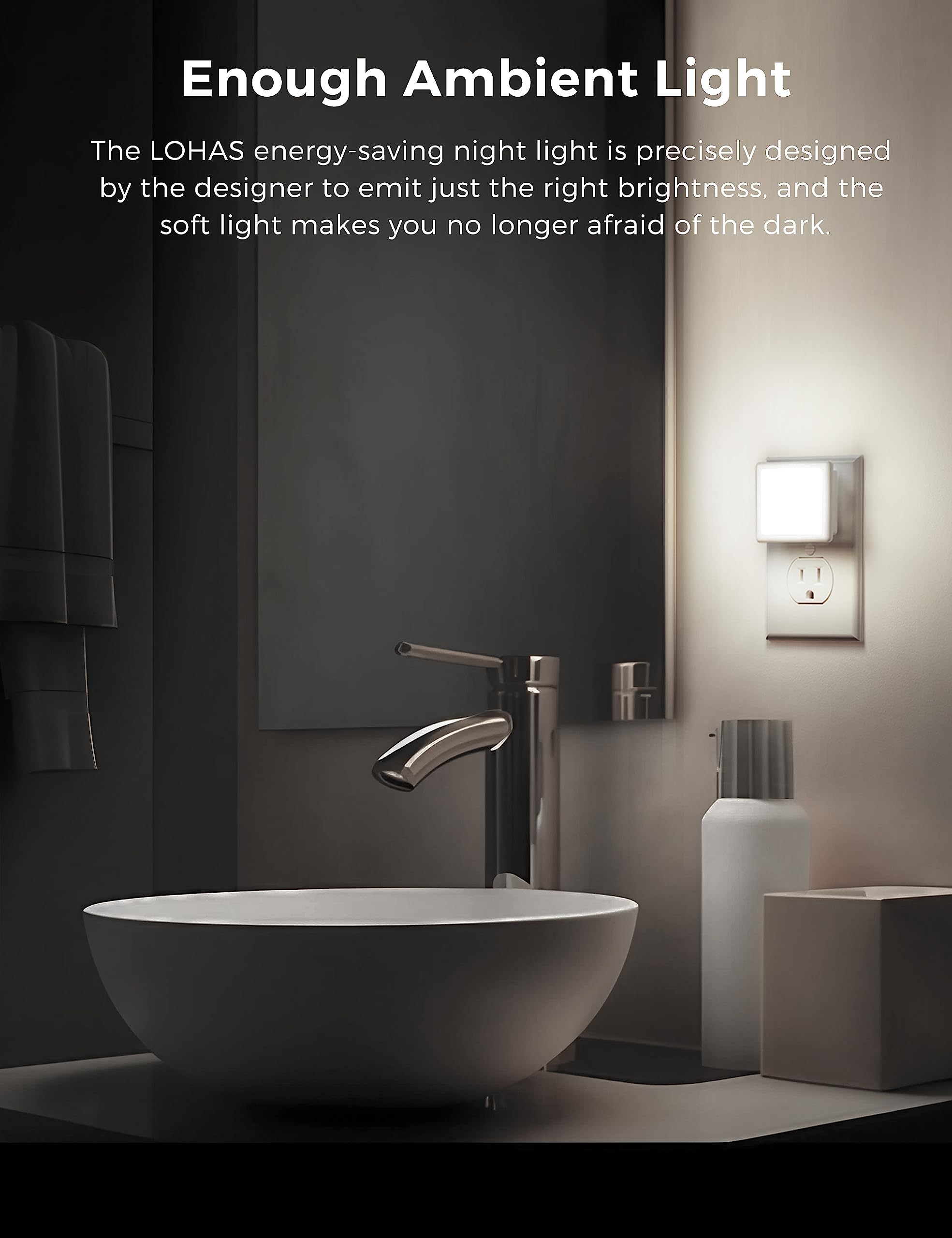 L LOHAS LED Night Lights 6-Pack, Dusk-to-Dawn Sensor, 5000K Daylight, Plastic, Auto-On/Off for Bedroom, Bathroom, Kitchen