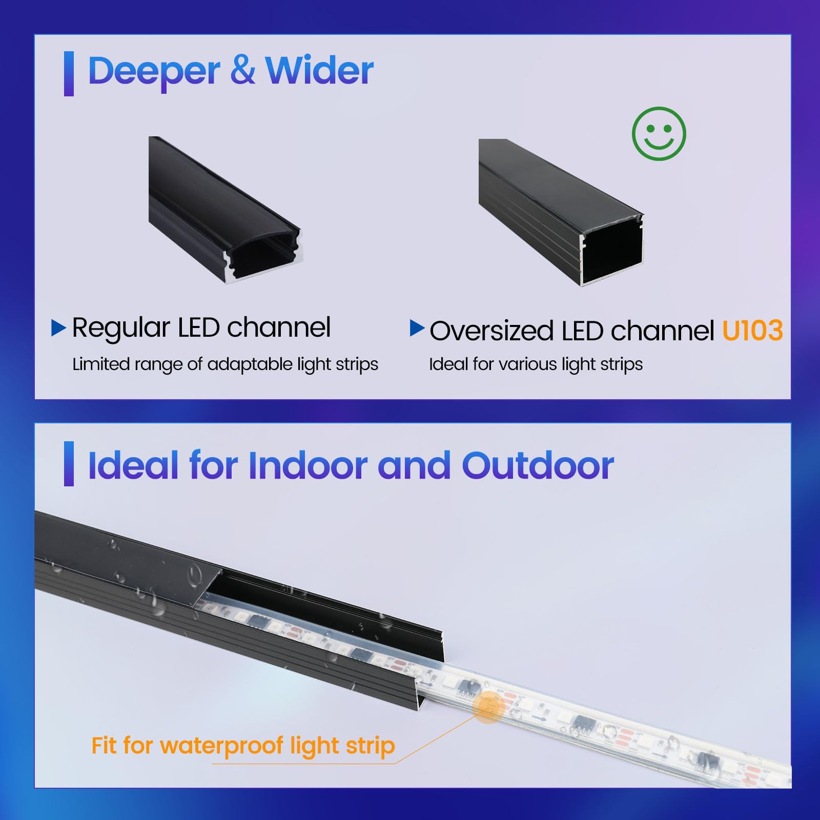 Muzata 10Pack 3.3Ft/1M Plus-Size Spotless Led Channel Black Led Strip Diffuser Channel With Frosted Black Diffuser Cover U103 Bf