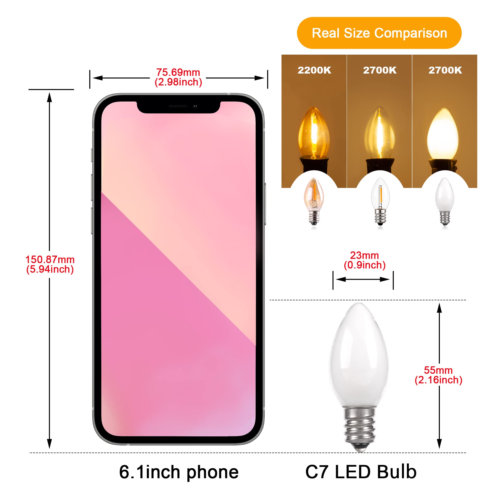 Sphoon C7 LED Light Bulbs - 0.6W Equivalent, Warm White 2700K, Milky White Glass, 5 Pack