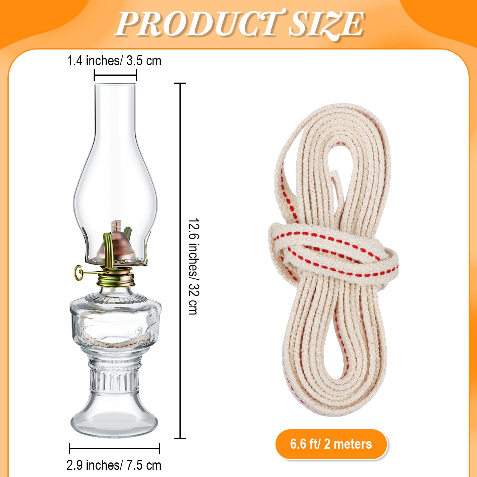Yexiya 2 Pieces Rustic Oil Lamp Lantern Large Classic Kerosene Lamp Vintage Glass Kerosene Lamp Chamber Oil Lamps with 6.6 ft Ex