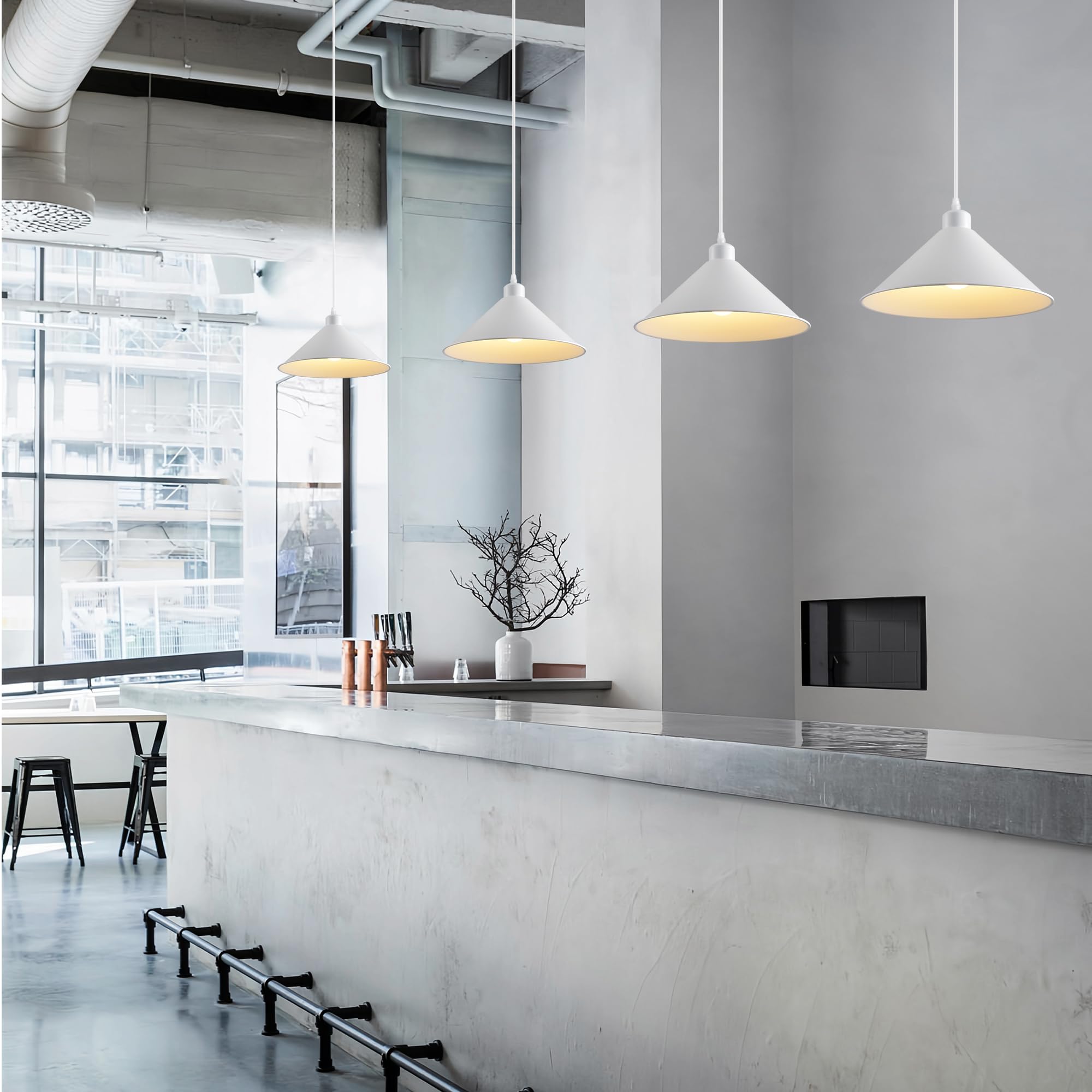 Aojunsansan Plug In Pendant Light 2 Pack Industrial Hanging Lamp White Vintage Pendant Lighting Fixtures With 15Ft Cord On/Off Switch For Kitchen Island Dinning