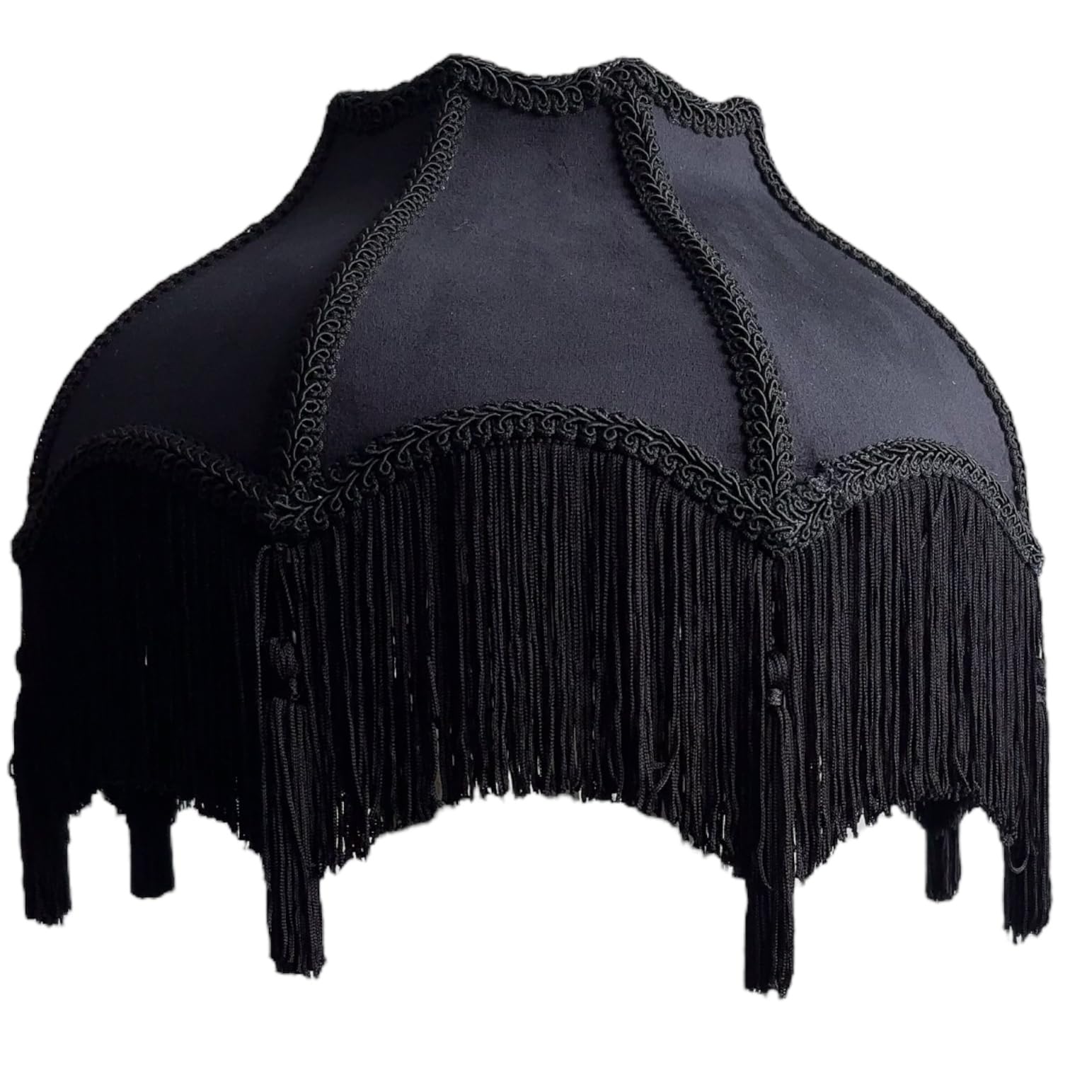 Tristan Home Enhanced Classic Victorian Style Bell Shape Scallop Velvet Lamp Shade with Tassels and Fringe (Midnight Black)  14.5inch Width  11inch Height Including Fringe  Medium