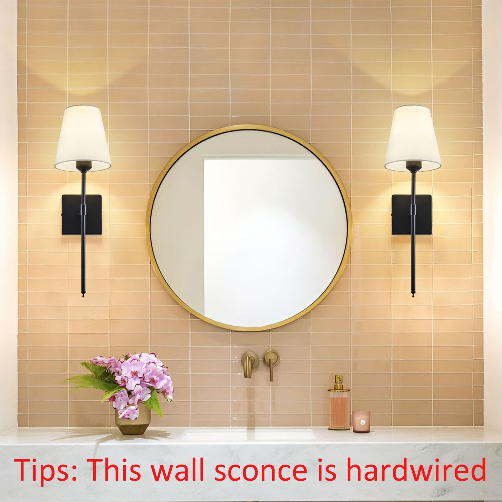 Cckzqyr Wall Sconces Sets Of 2, Bathroom Vanity Sconces Wall Lighting With White Fabric Shades, Hardwired Retro Industrial Wall Lamps, Wall Lights Suitable For Bedroom Living Room