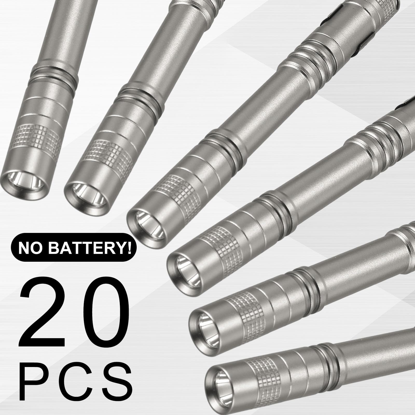 Hortsun Mini Pen Light Flashlight, 5.12 Inch, Gray, Aluminum, Pocket Size, Clip Included, 20 Pcs Gifts for Fathers Day