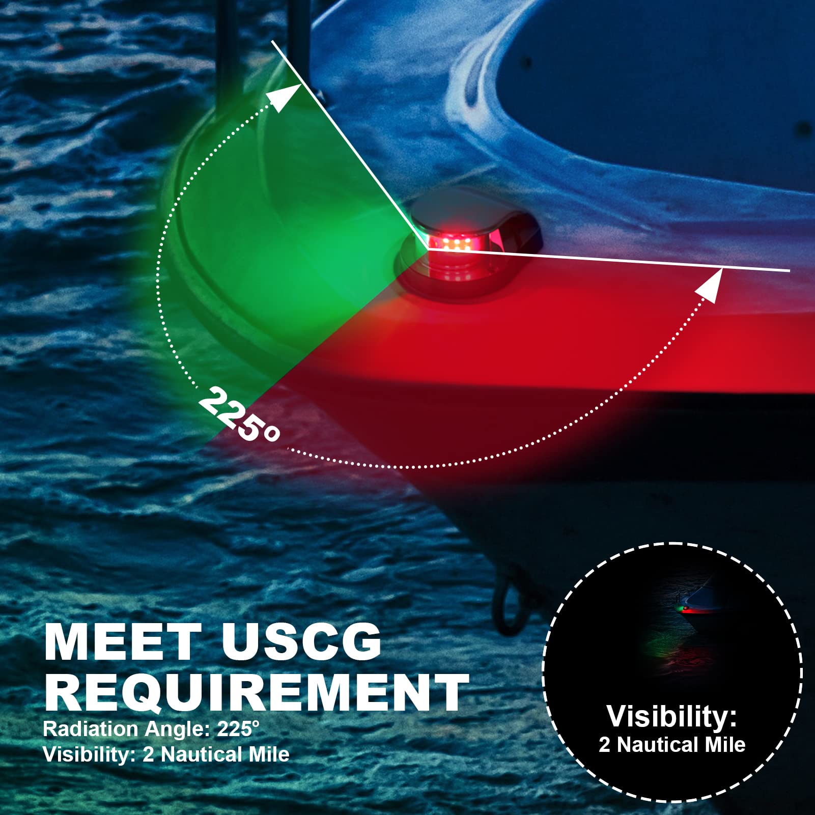 Obcursco Boat Bow Navigation Lights - LED Marine Lights for Pontoon & Skiff - Silver