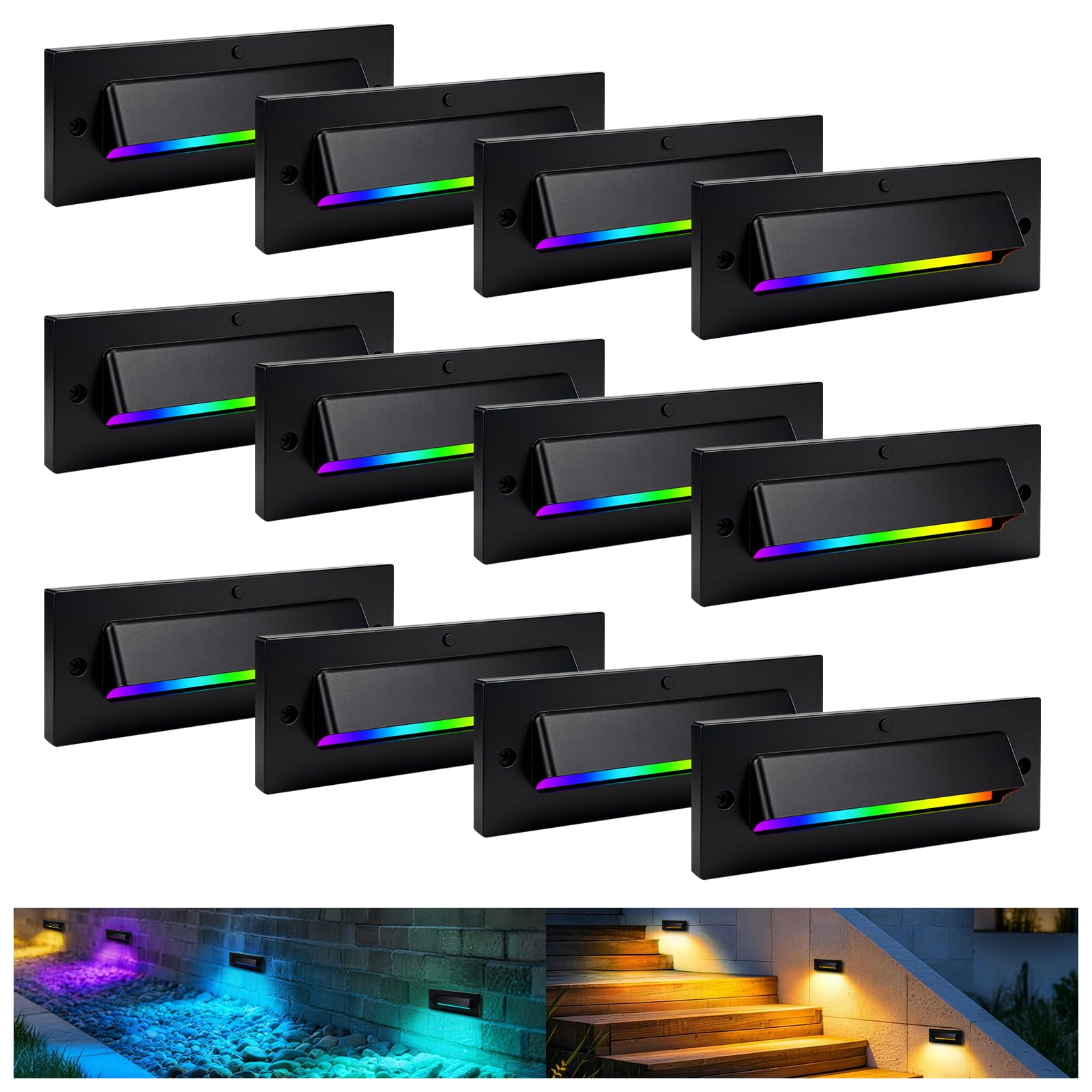 ZestPatio Outdoor Step Lights, 5W 12V Landscape LED RGB Color Changing Outdoor Low Voltage Deck Step Stair Lights Wired for Rail