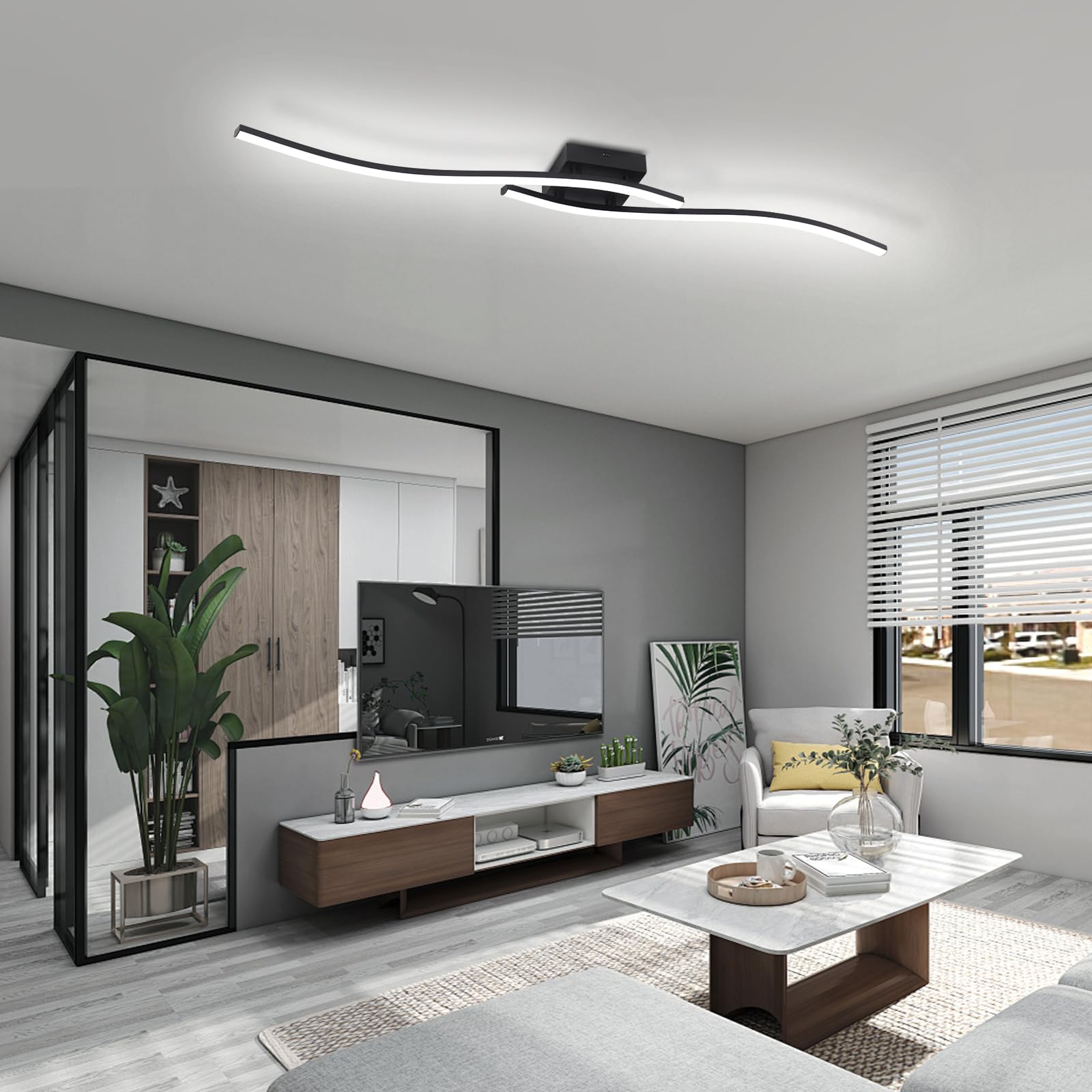 Hlilceh 39.37Inch Linear Ceiling Light 6000K Black Modern Ceiling Light Fixture 28W Long Flush Mount Ceiling Lamp For Hallway, K