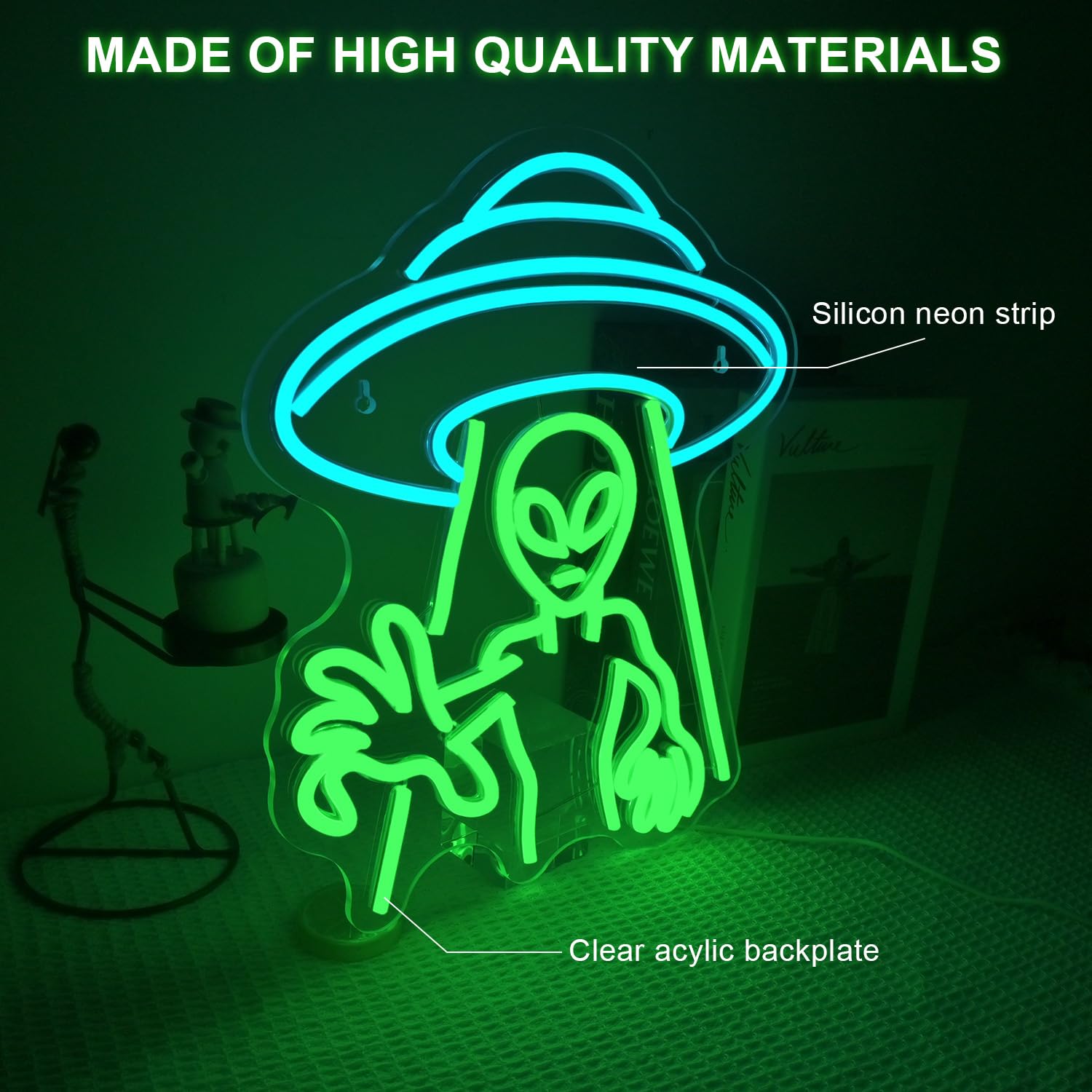 Lucunstar Alien Neon Sign,Green Led Wall Decor,Led Alien Neon Light, Shop Bar Man Cave,Teen Room,Game Room Decor,Hip Hop Party N