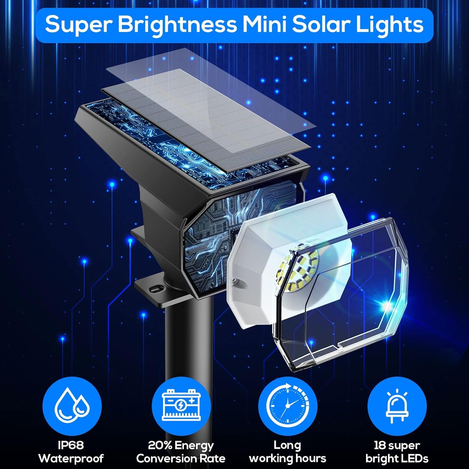 EIUIO Solar Spot Lights Outdoor, 3 Lighting Modes, 10in Cool White, Waterproof Landscape Lighting, Model CDD-4