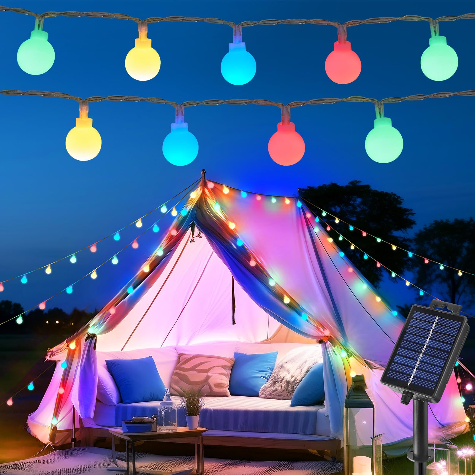 Brightown Solar Lights Outdoor Waterproof, 19.6Ft 60 LED Globe Solar String Lights for Outside, 8 Modes Outdoor Solar Lights for Yard Balcony Patio Tree Canopy Party (Multicolor)